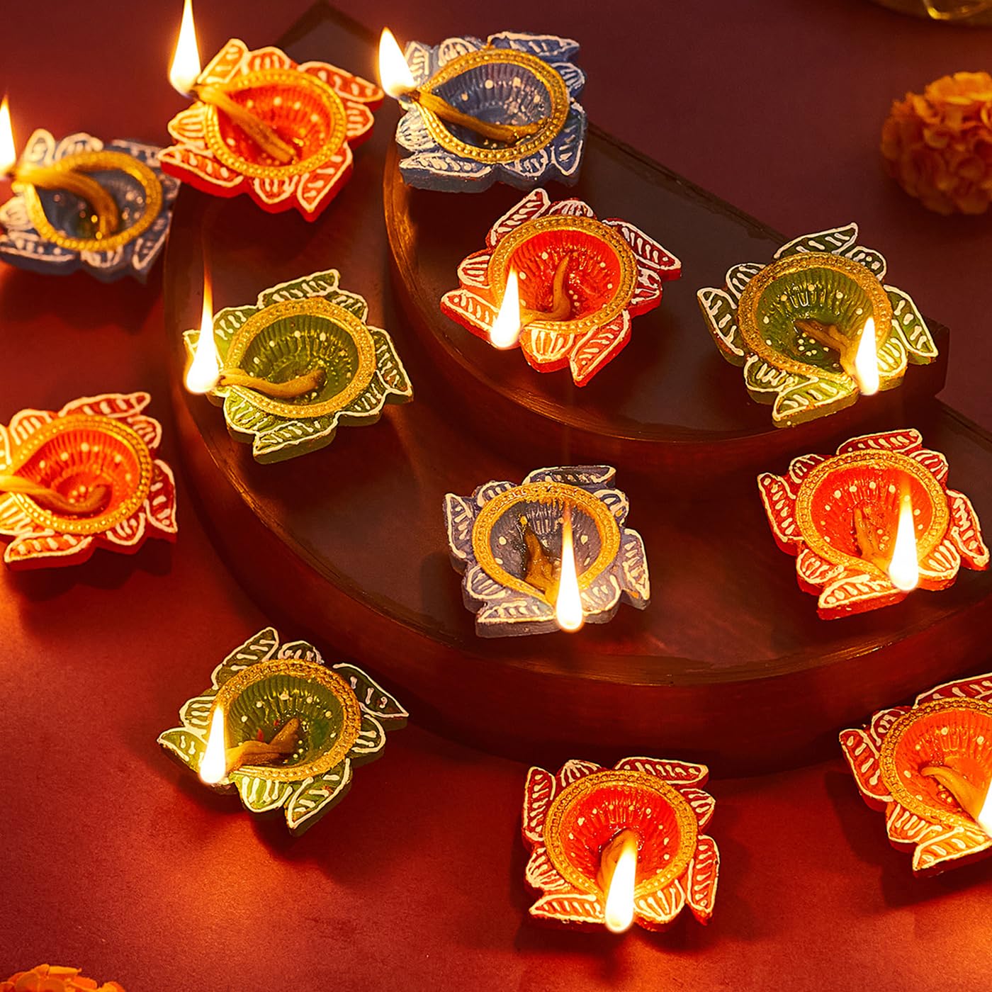 TIED RIBBONS Pack of 12 Handmade Clay Diwali Diyas Earthen Oil Lamp Large Diwali Diya (Multi, 6 cm x 2 cm) for Diwali Decoration Home Puja Office Pooja Room Mandir Temple Table Dipawali Decor Items (B0DFTNPLTF) Amazon Price History, Amazon Price Tracker