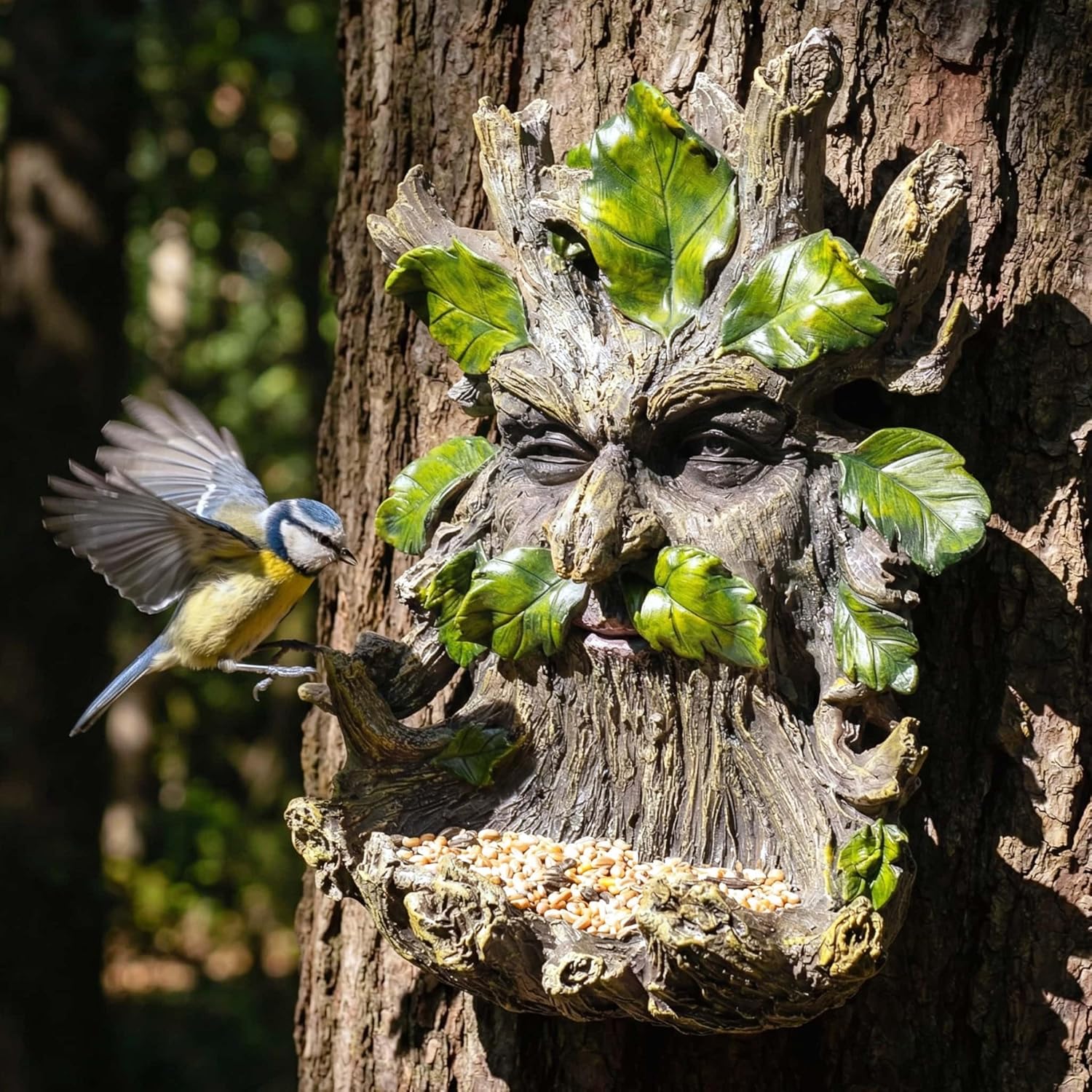 10.3" Whimsical Tree Face Sculpture, Garden Peeker Statue, Outdoor Trunk Tree Huggers Art, Landscape Accent Ornament, Hanging Fairy Elve Figurine for Yard Art, Feeder Decor Wall Mounted Statue