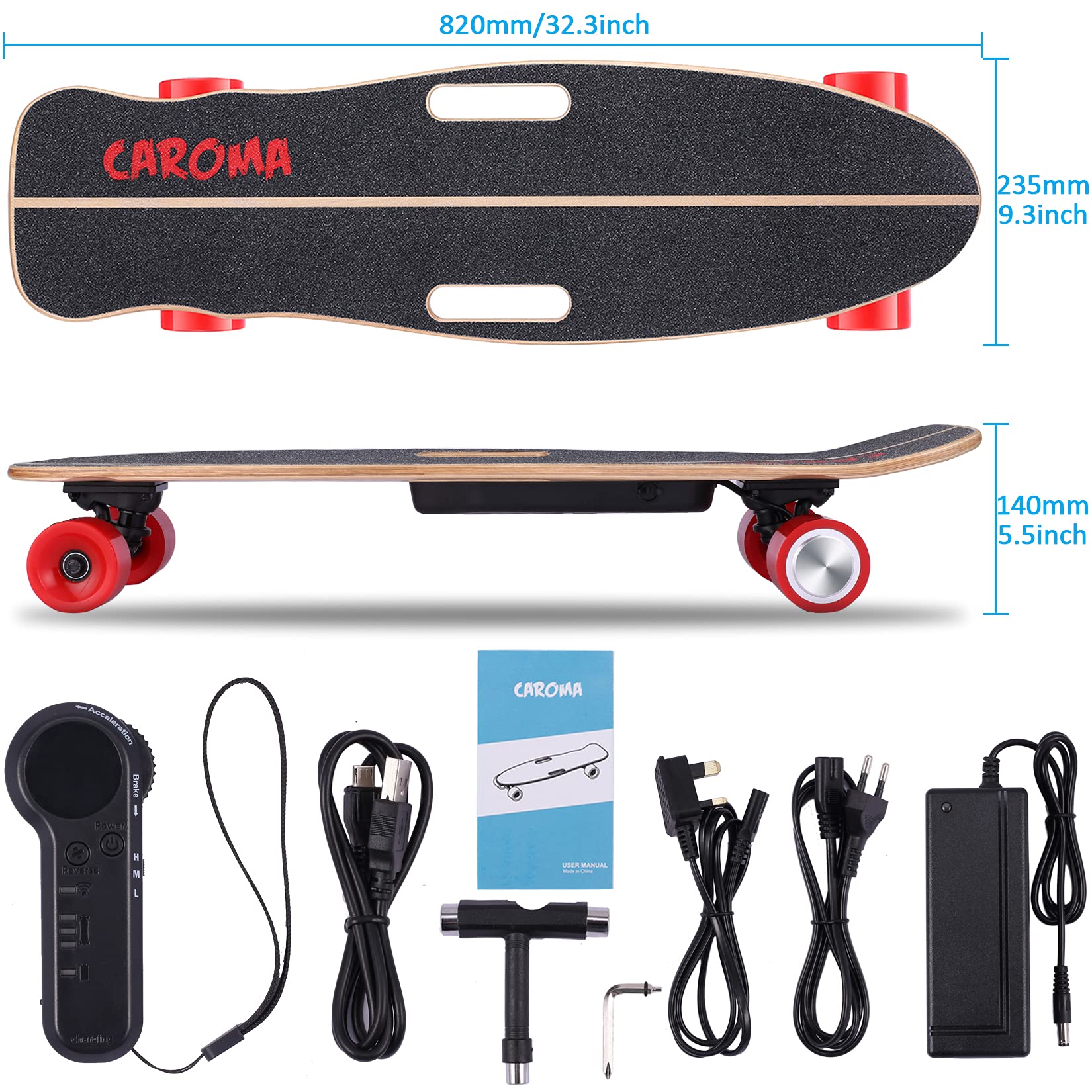 Electric Skateboard,82cm Electric Longboard with Remote,8 Layers Maple
