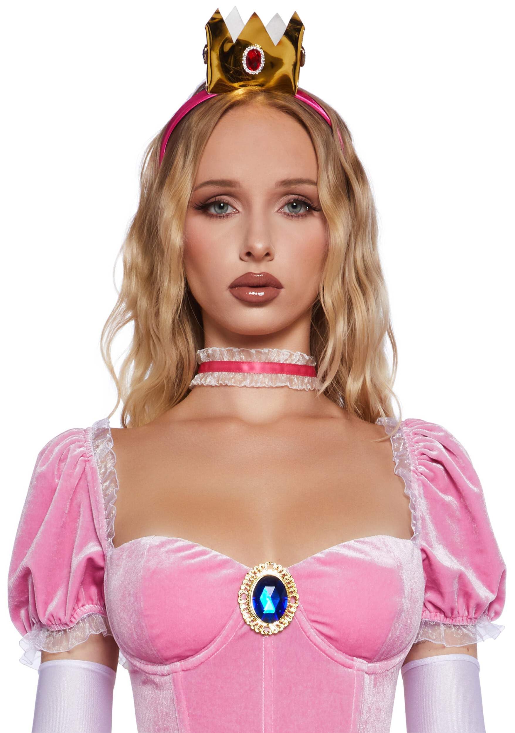 Dolls Kill Super Video Game Princess Inspired Costume - Peach Mini Dress and Crown by Trickz N' Treatz: Small