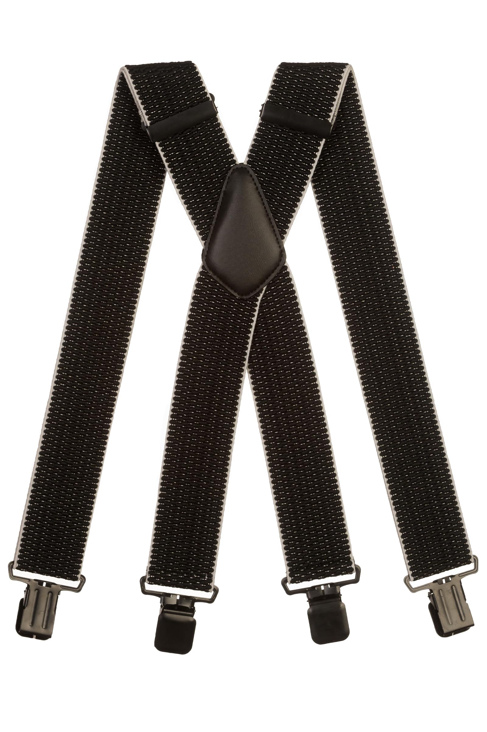 Olata Men's Extra Wide X-Shape Braces/Suspenders - 5cm. Black/Grey (Black Clips)