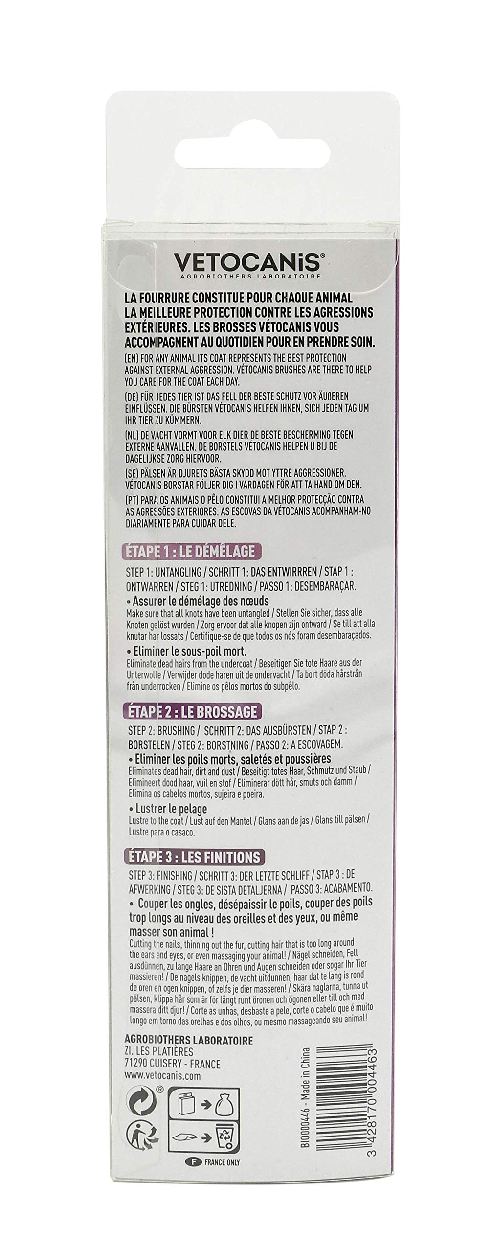 Vetocanis Brosse Chat Massage Toilettage Tous Poils Entretien Pelage Bien-Être Hygiène Santé Gris