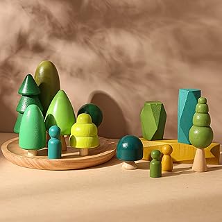JETM·HH Wooden Tree Toys Balancing Stone Blocks - Wooden Sorting Stacking Balancing Stone Rocks - Stacking Toys for Toddlers 3 - Lightweight Colorful Educational Toys for Toddlers (Forest)