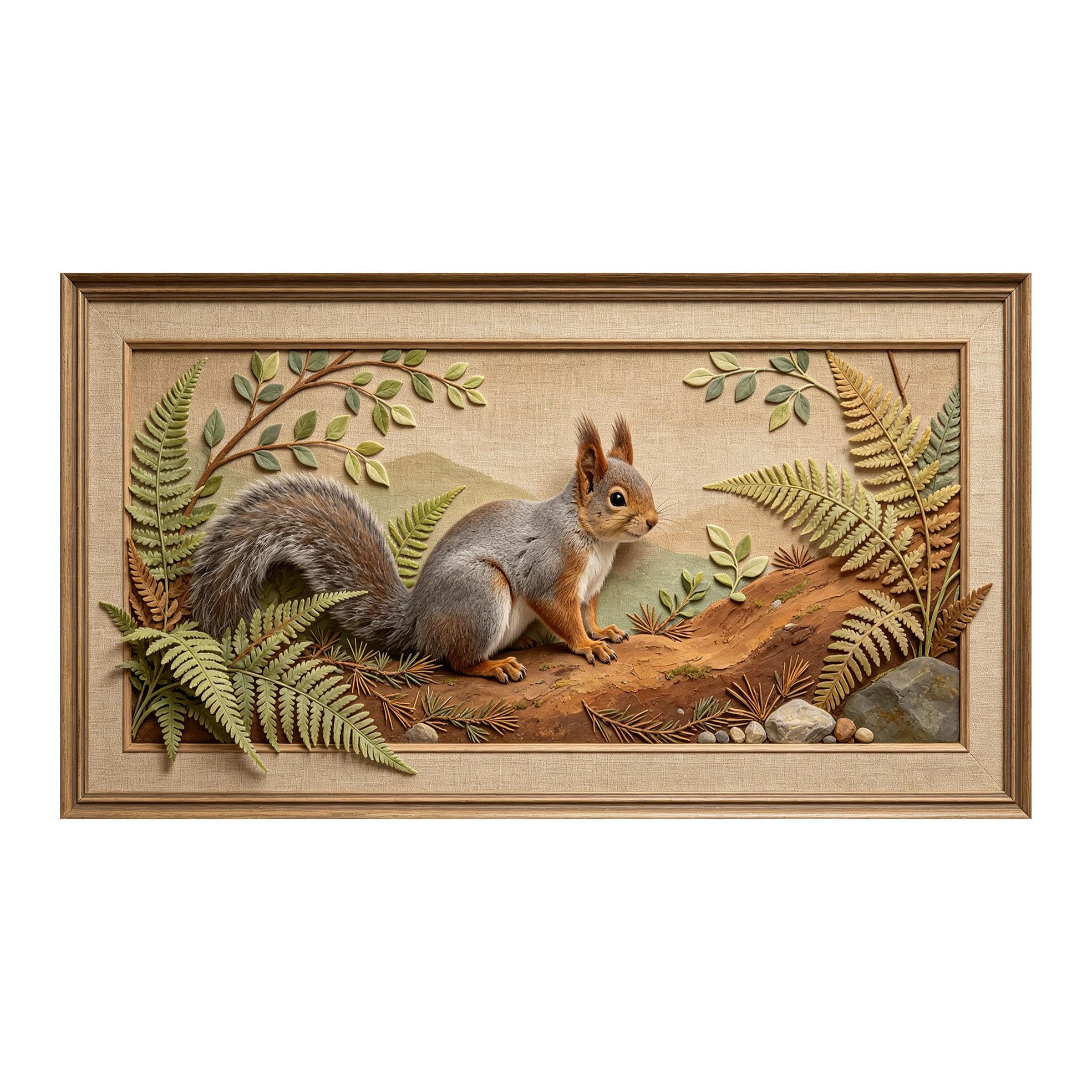 Yzpallescene 3D 3D Framed Wall Art 50cm×90cm Forest Squirrel Botanical Landscape Realistic Large Size SelfAdhesive Removable Wall Decor Prints Artwork for Living Room Bedroom Office