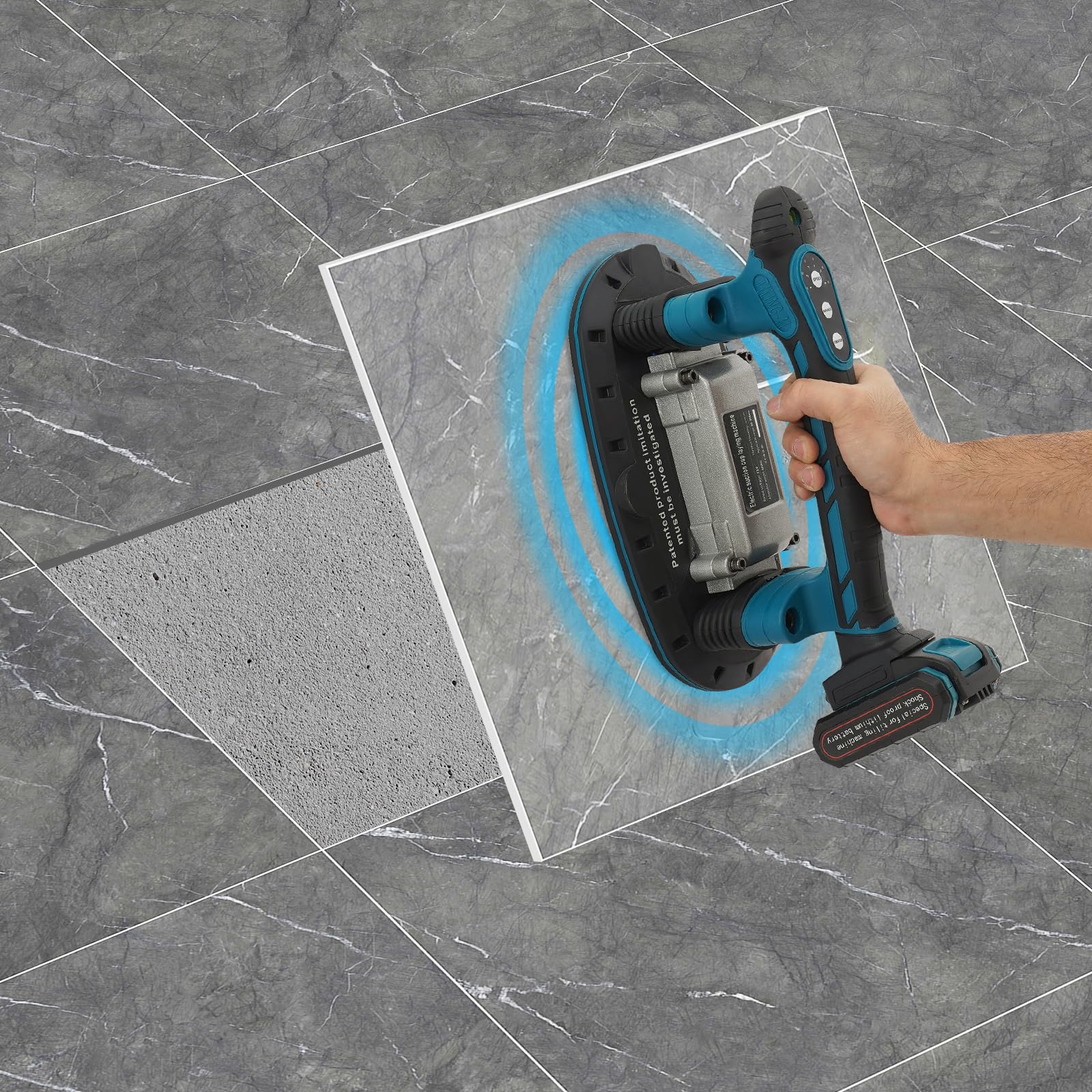 Vibratore per piastrelle a batteria, 13000 giri/min, con 6 marce, potenza di aspirazione 400 kg, per piastrelle e piastrelle (da 30 a 300 cm)