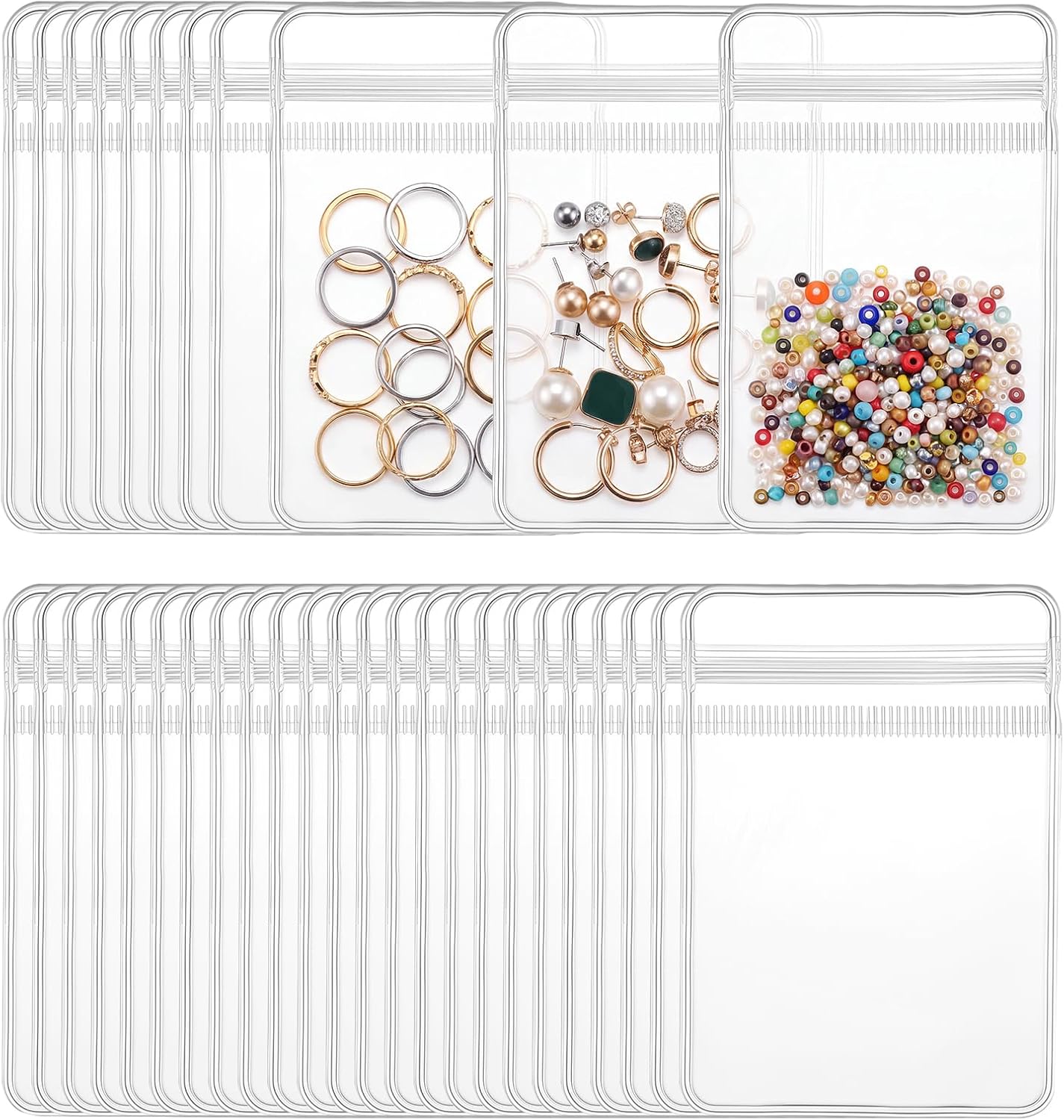 BESARME 150 Pcs Anti-tarnish Jewelry Bags Clear PVC Zipper Pouches for Silver Rings Earrings Necklaces Pearls Beads Charms Travel Storage and Organization(2.7" x 3.9 ")