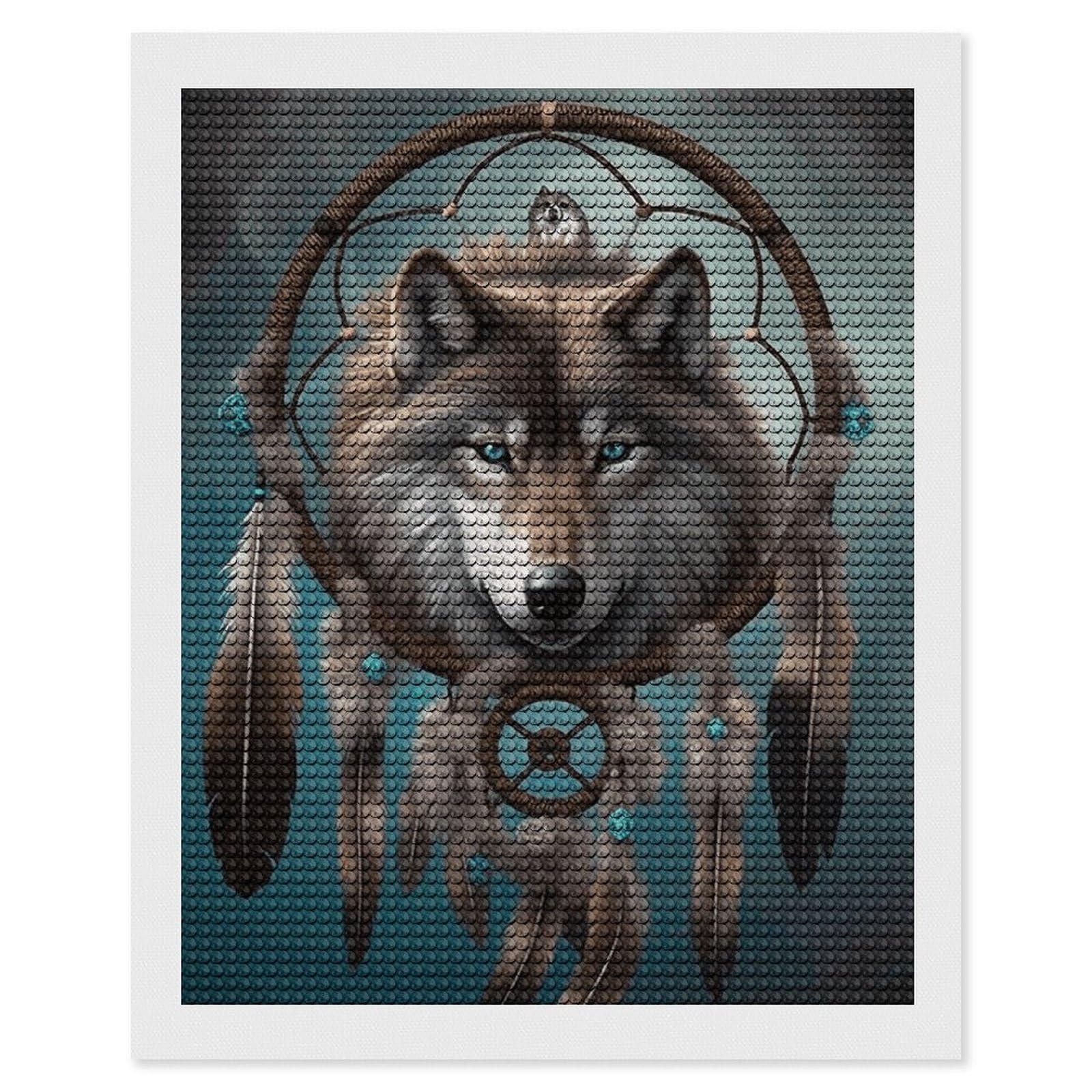 DWVTSLH 3D Wolf Dream Catcher Diamond Painting Kits for Adults, Personalized Diamond Photo Art Full Drill, DIY 5D Diamond Art Painting Kits for Beginners, Home Wall Decor 16"x20"