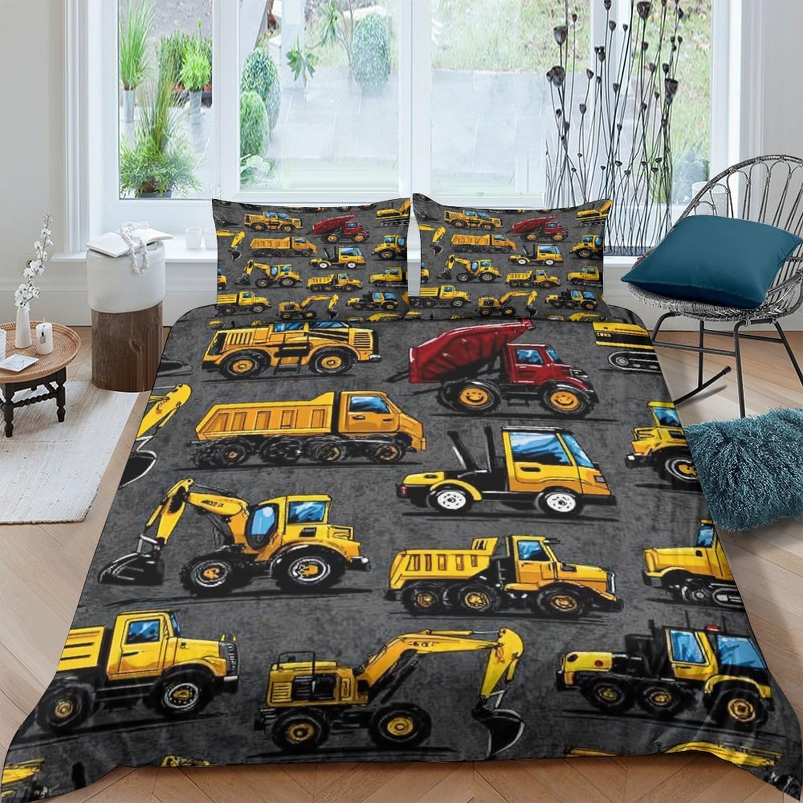 Ctjqhvkz Style-7 3D Printed Construction Vehicles Fitted Sheet Microfiber Soft Breathable Excavator Truck Bed Cover For Bedroom Couch Decor Single（135X200cm）