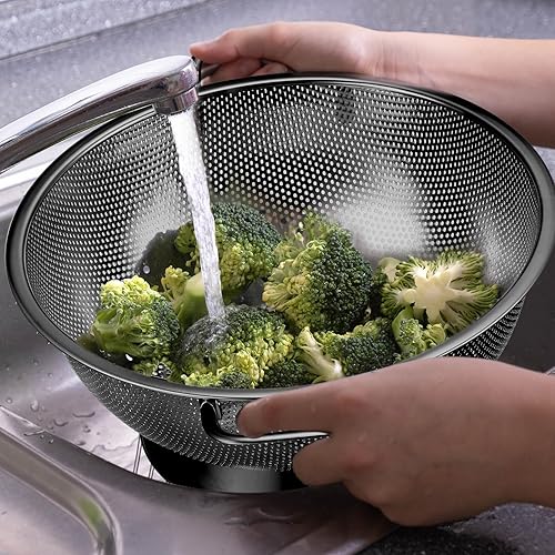 Miniatura 7 de Bokon Juego de 3 coladores de acero inoxidable, colador, cuenco, colador, tamices de malla metálica de 135 cuartos de galón, cesta de red con asas,