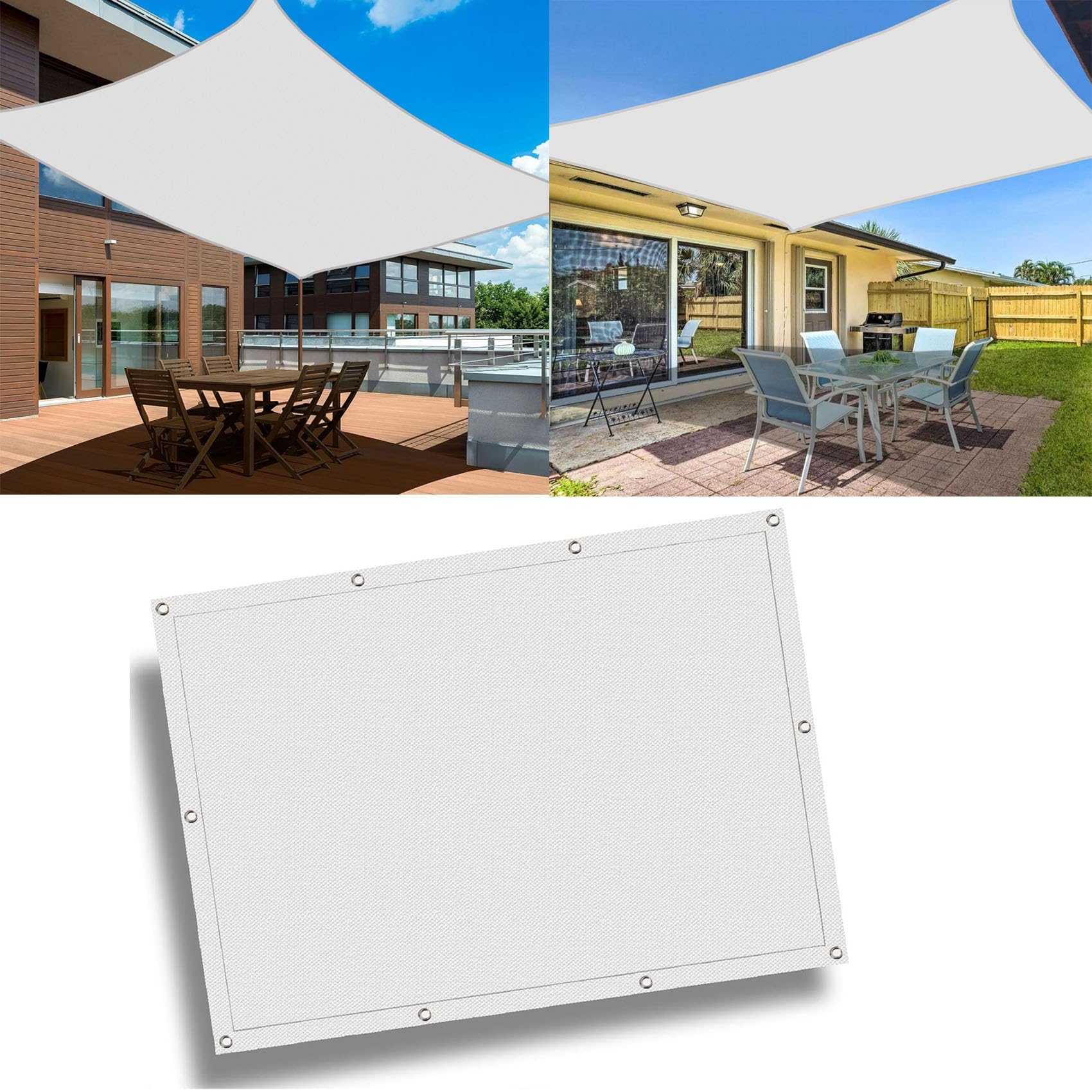 Toile d'ombrage 3x7m imperméable blanche anti-UV pour ombrager une terrasse