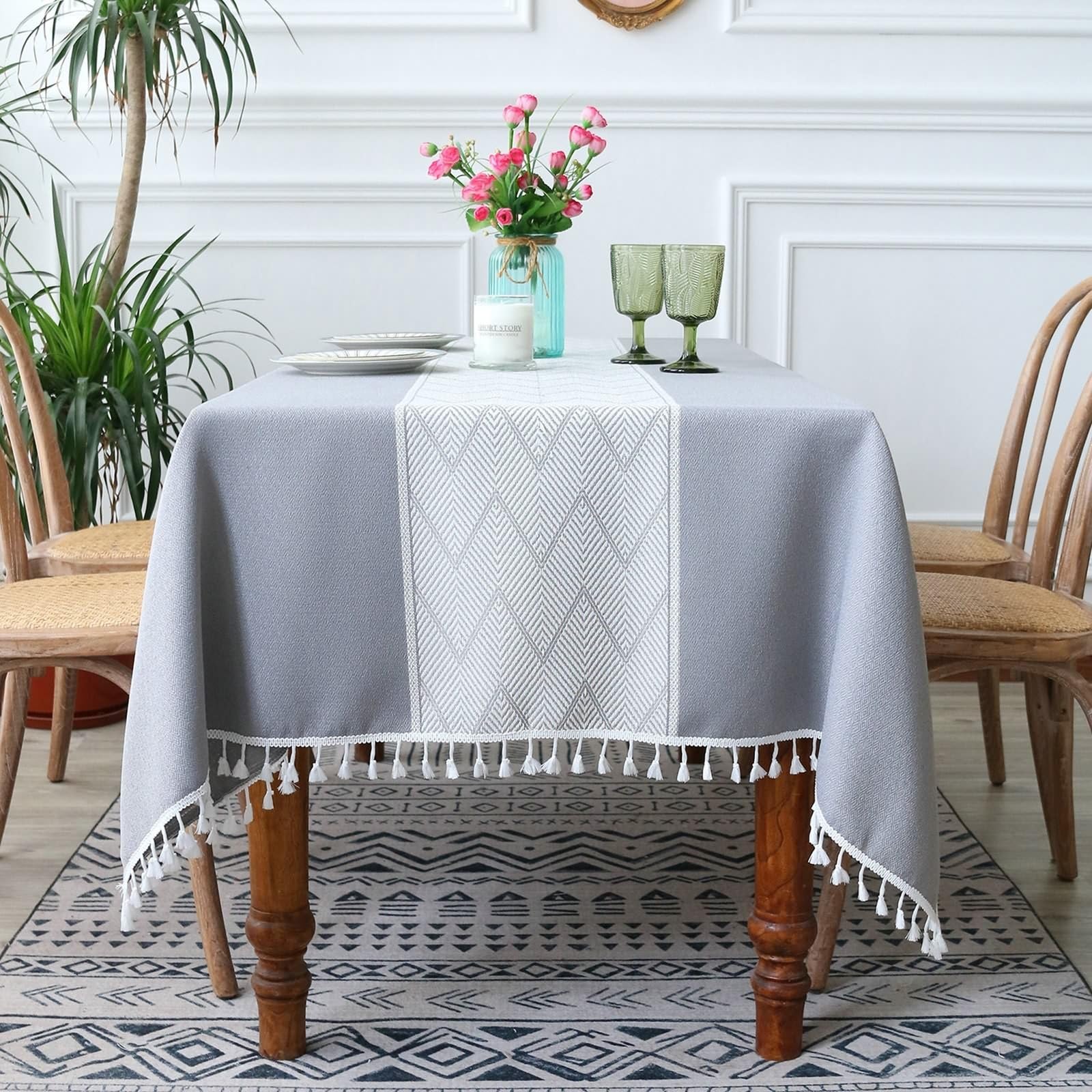 Manteles de Cocina, 140x180cm, Gris, Rectangular, Mantel de Poliéster Navidad, Lavable