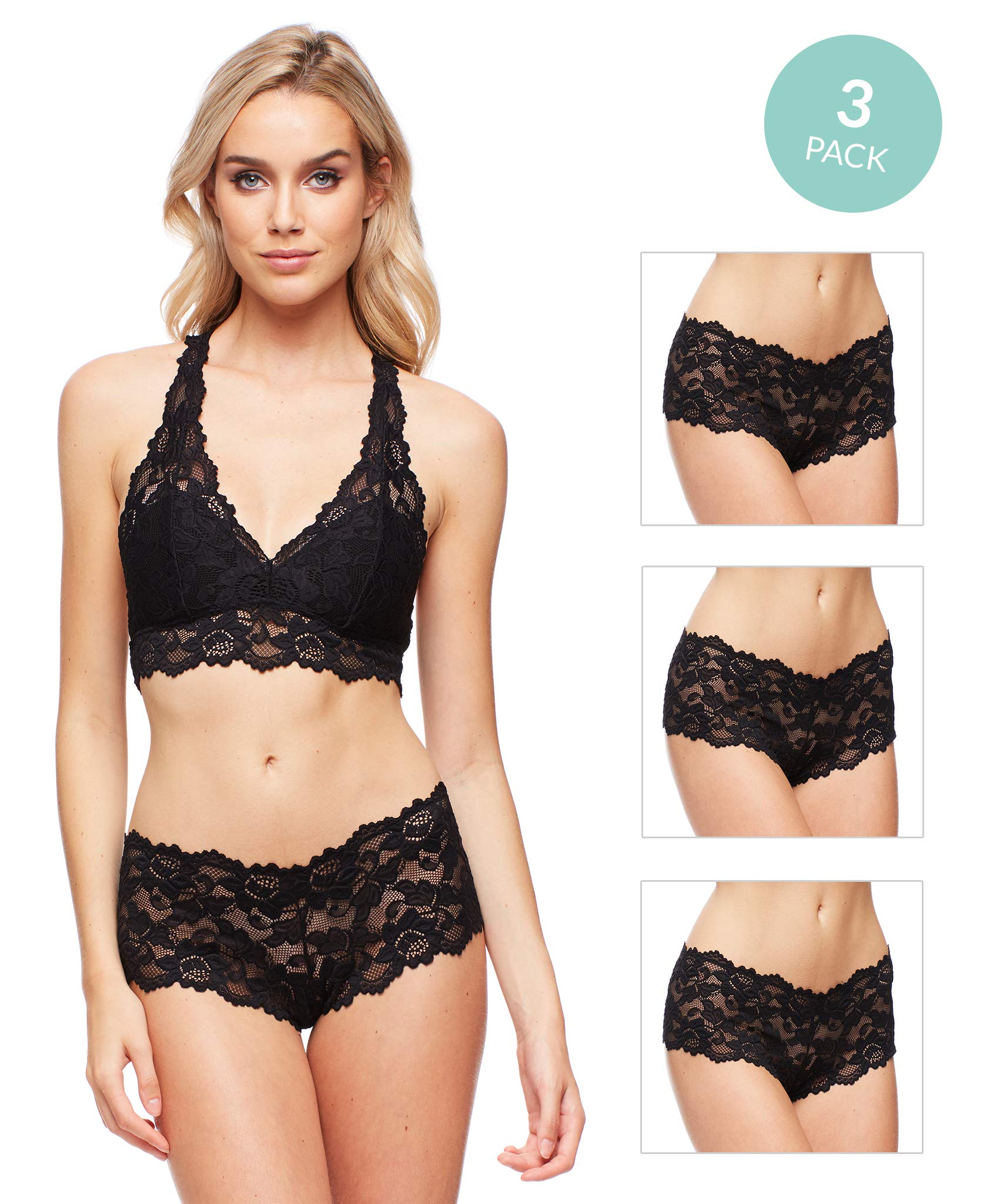 JENNY JENZoe 3-Pack Lace Hipster Underwear for Women, Cheeky Stretch Bikini Panties Set