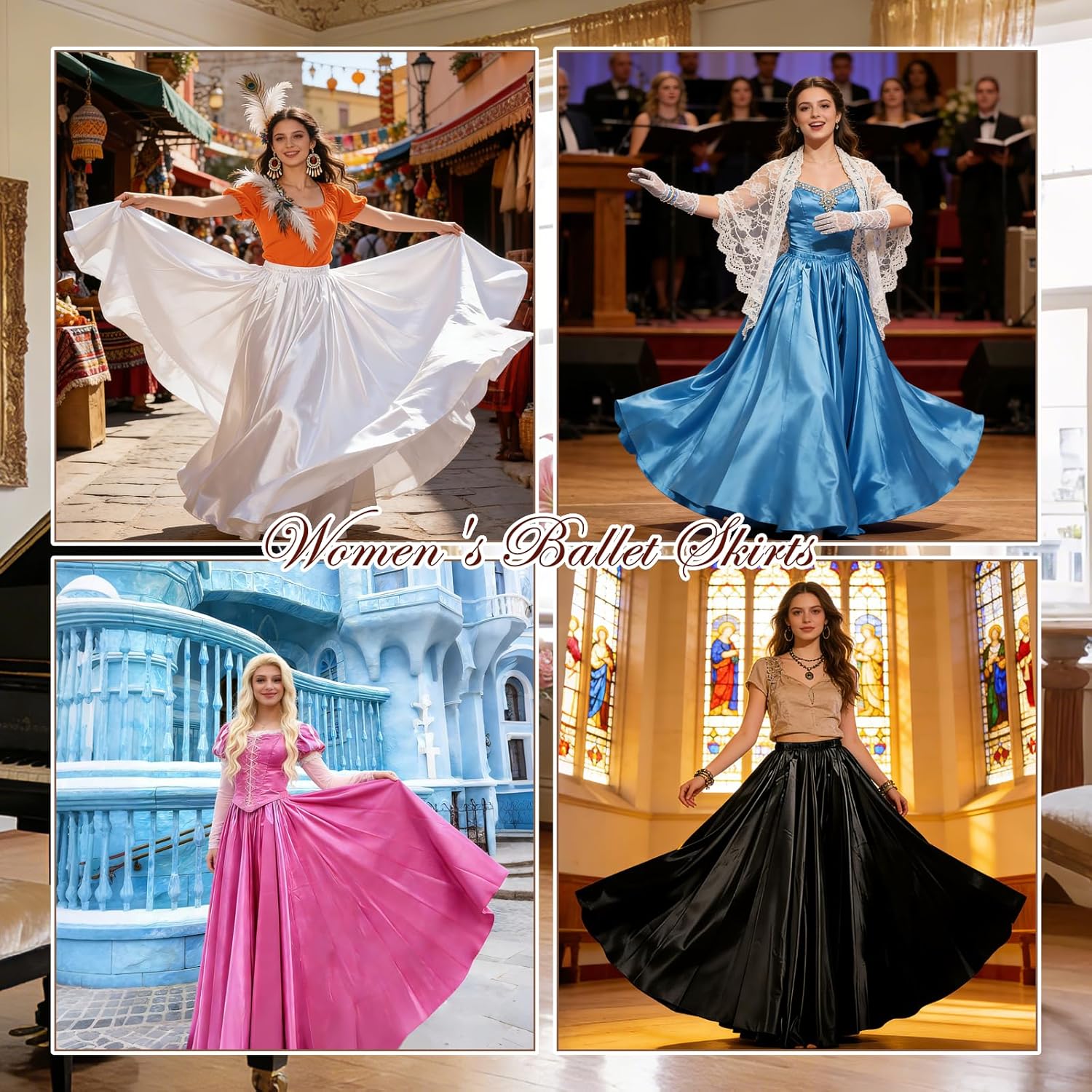 Women Satin Full Circle Ankle Length Swing Long Skirt Maxi Shiny Skirt for Party Cosplay Belly Dance Performance Costume - Image 6