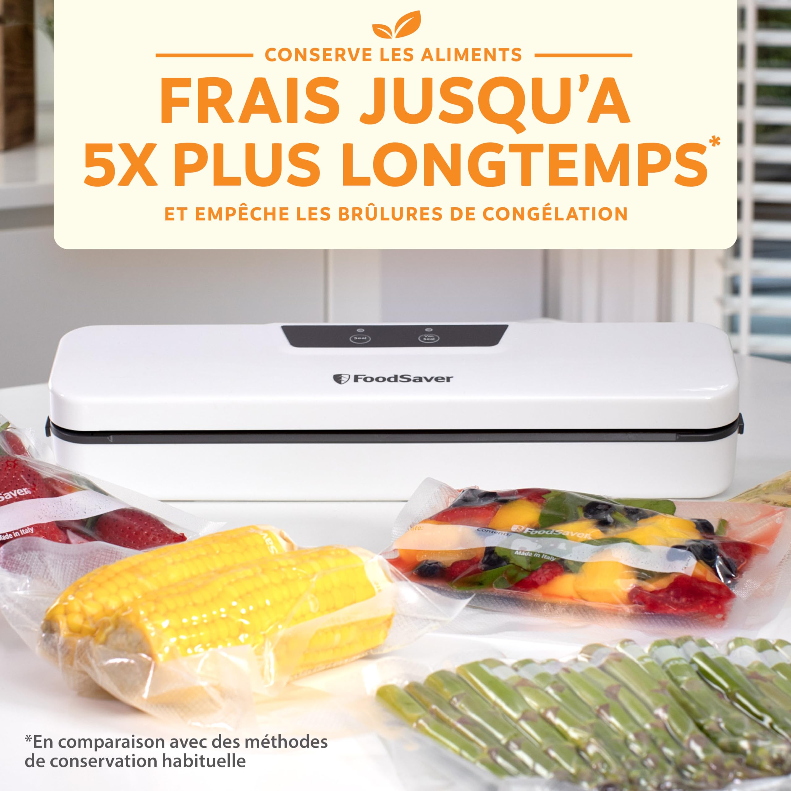 FoodSaver Everyday Machine Sous Vide Alimentaire | Conserve la fraîcheur de vos aliments | Appareil de mise sous vide avec design compact | Avec 5 sacs d'emballage sous vide (0,94L & 3,78L) | VS0290X