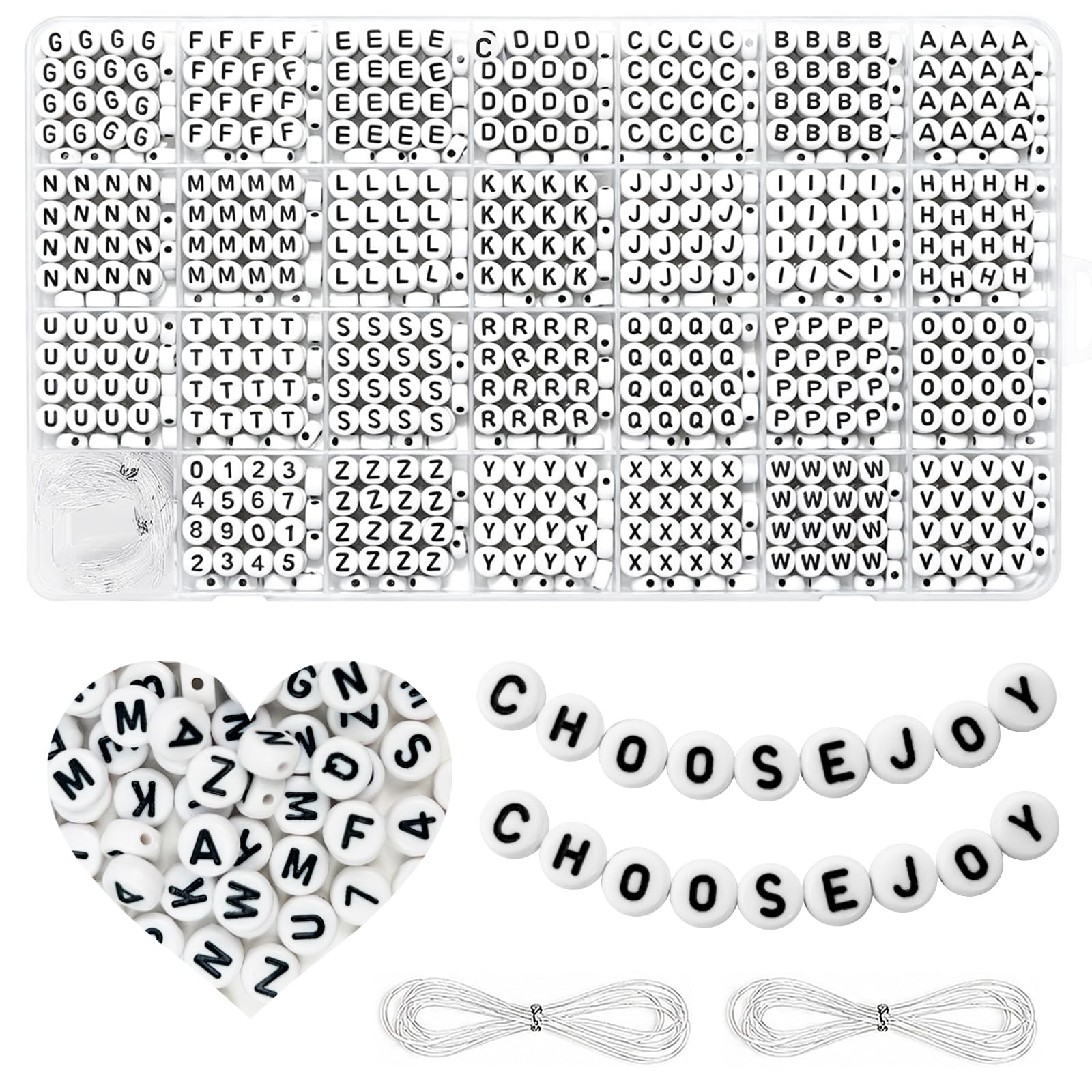 Ritollo 2000Pcs White Letter Beads for Bracelet Making, 7mm Round Alphabet Beads with Number Beads, A-Z Acrylic Beads for Necklace and Jewelry Making DIY Crafts