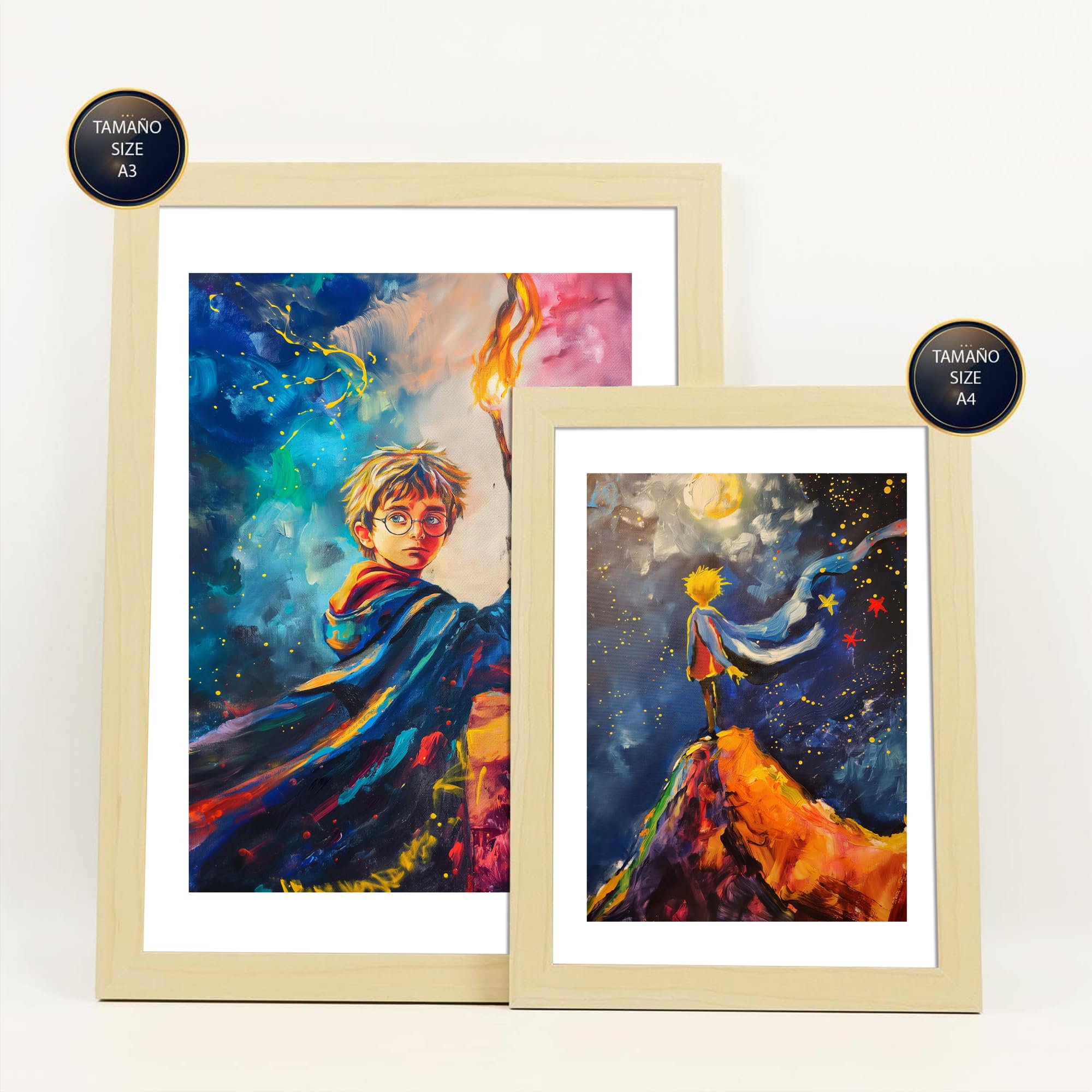 Nacnic Set da 6 Film per bambini Poster con cornice con illustrazioni di design per decorare le pareti di casa Stanza, ufficio A3 e A4 Struttura in legno chiaro