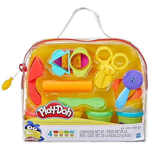 Play-Doh Starter Set 9-Piece Kit with Storage Tote & 4 Modeling Compound Cans, Arts and Crafts for Kids, Back to School Classroom Supplies, Preschool Toys, Ages 3+ - Starter Set - Standard Packaging