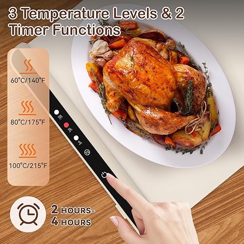 Miniatura 2 de Tapete de calentamiento de alimentos, bandeja de calentamiento eléctrica para fiestas y bufés con 3 temperaturas y calentamiento rápido, alfombrilla