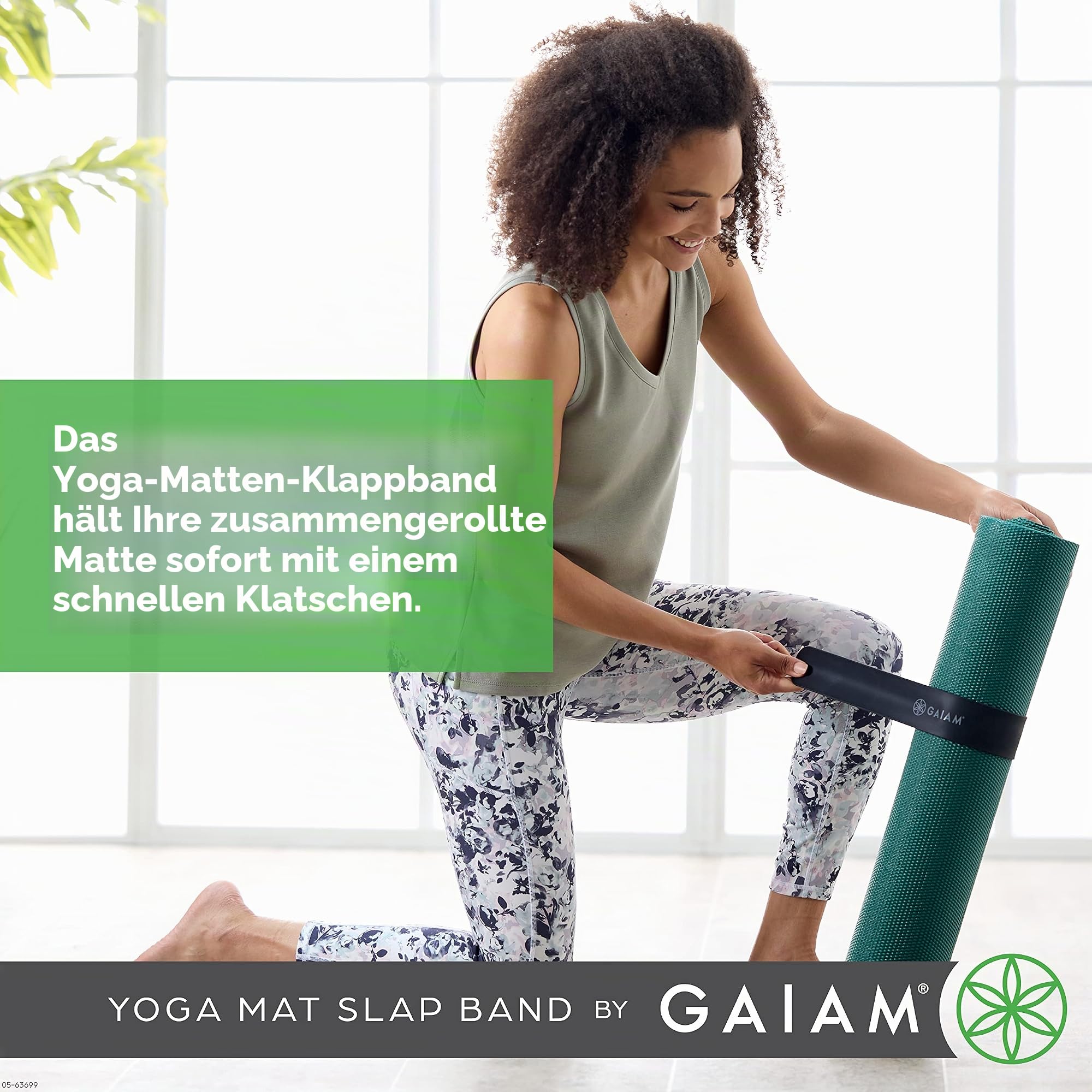'Yoga Mat Strap Slap Band - Keeps Your Mat Tightly Rolled and Secure, Fits Most Size Mats (20'' L x 1.5'' W), Black'