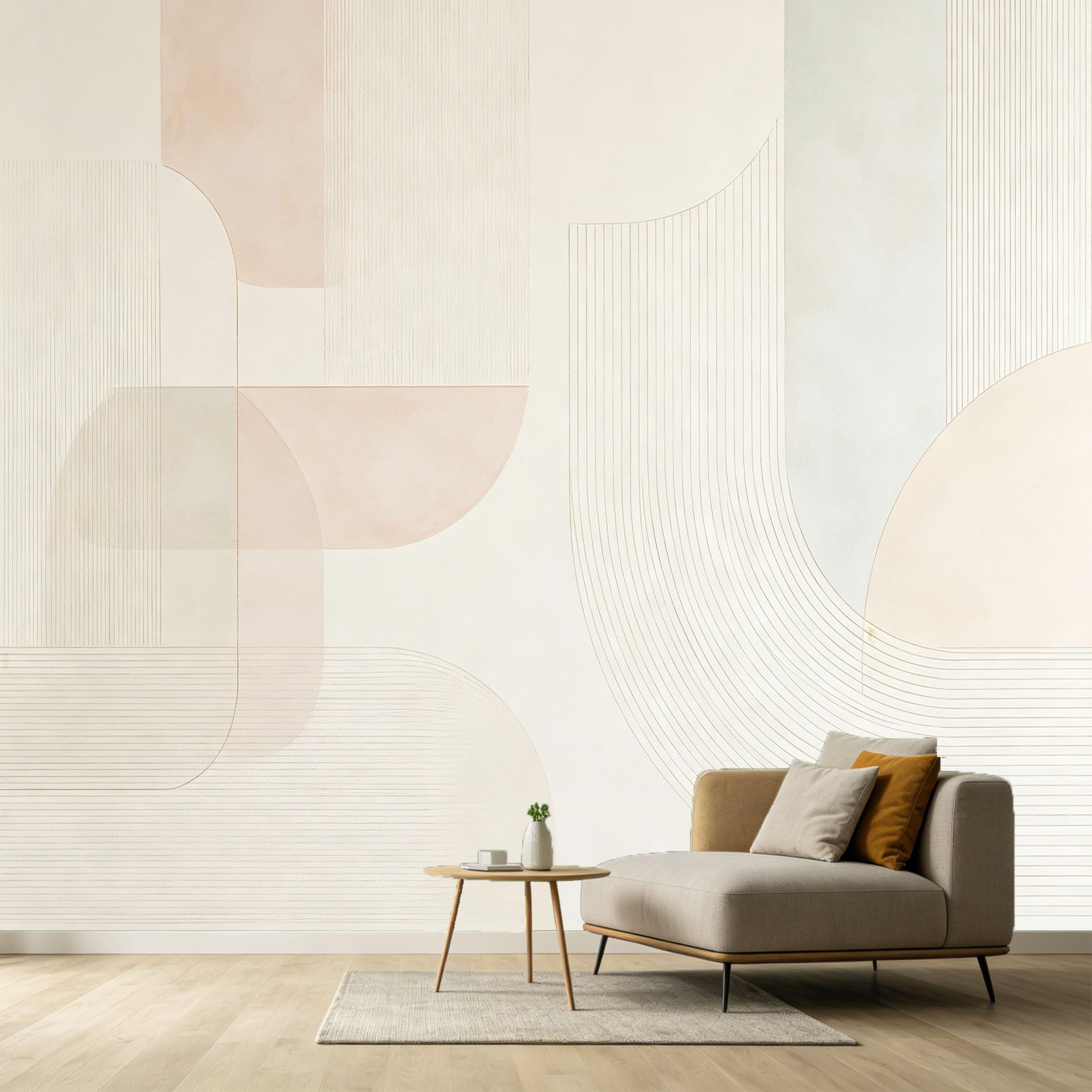 Custom Size Wall Murals Minimalist Geometric Abstract Lines Neutral Tones SelfAdhesive Wall Fabric Removable Large Wallpaper for Photo Living Room Interior Decor