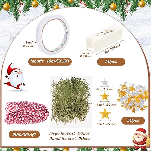 Miniatura 3 de Cholemy Papel de regalo de Navidad con ramas de pino de la naturaleza, papel kraft simple de Navidad, cuerda de algodón, calcomanías de estrella,