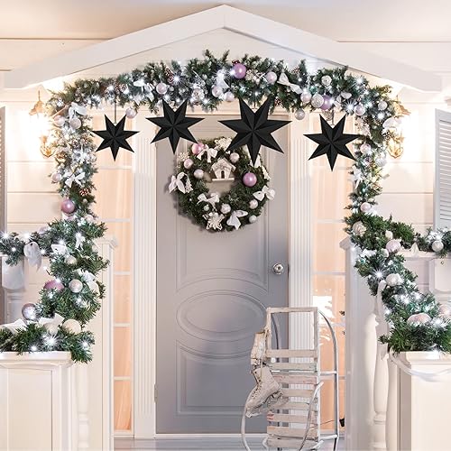 Miniatura 6 de ELECLAND 6 piezas de decoración de estrella colgante de Navidad, 7 estrellas de papel puntiagudas negras para bricolaje, invierno, boda, decoración