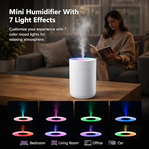 Miniatura 3 de Humidificador de 7.8 fl oz para dormitorio, humidificador de aire para el hogar, humidificadores de plantas para interiores pequeños con luz LED