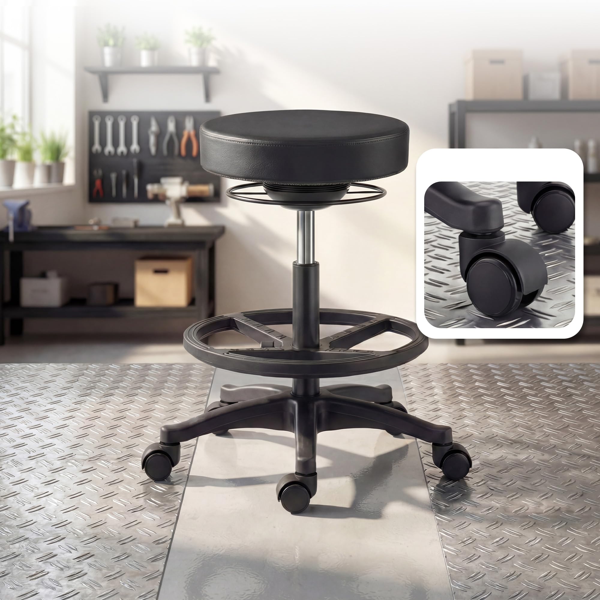 Jan Nowak Tabouret Atelier a roulettes réglable 58,2-79,5 cm pivotant 360 Tabouret Laboratoire Ergonomique siège Mobile Professionnel Industriel Jusqu à 130 kg