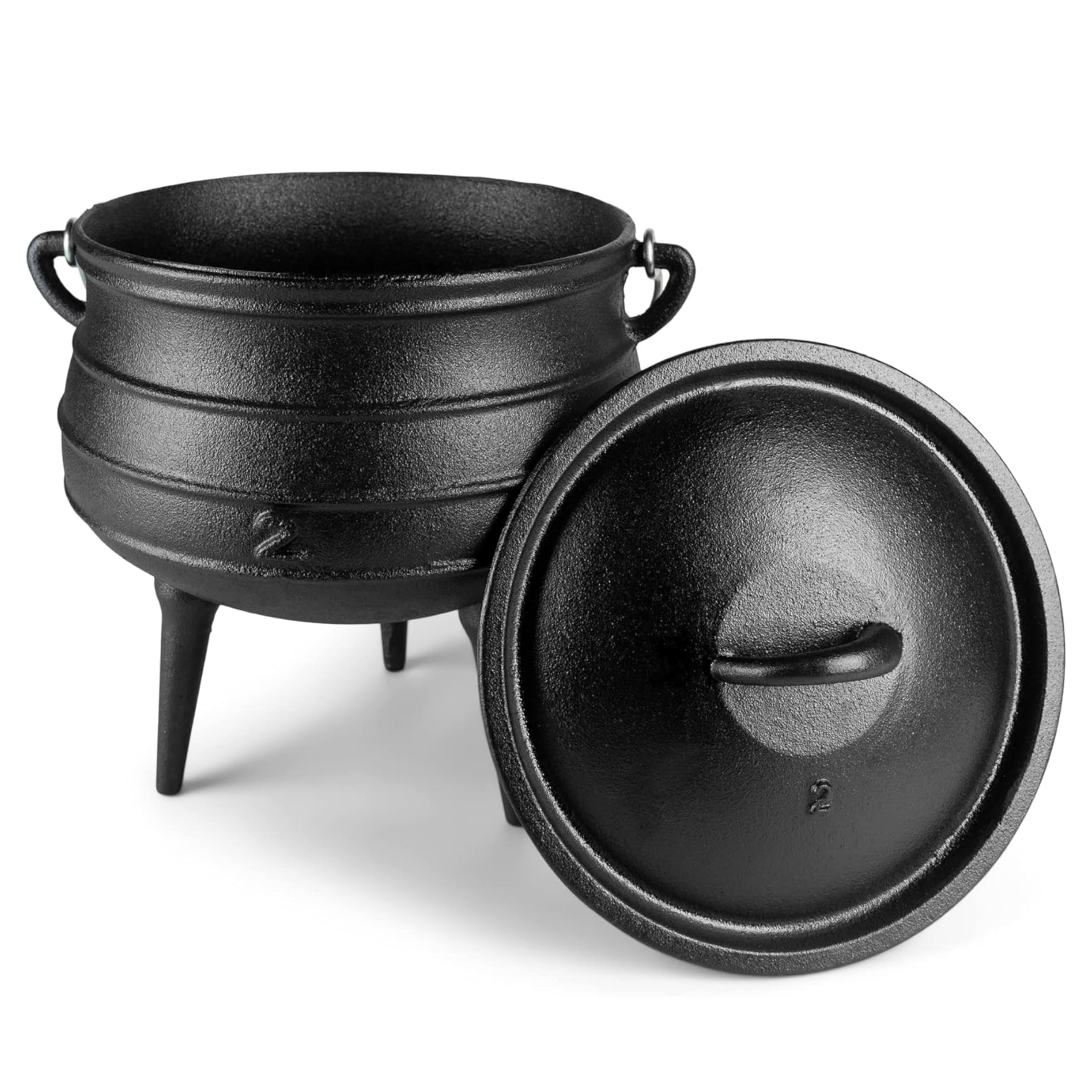 Pre-Seasoned Cast Iron Cauldron - 6 Quart African Potjie Pot with Lid - 3-Legged Dutch Oven for Camping and Over-the-Fire Cooking - Durable Outdoor Cookware for Stews, Chili, and Slow Cooking