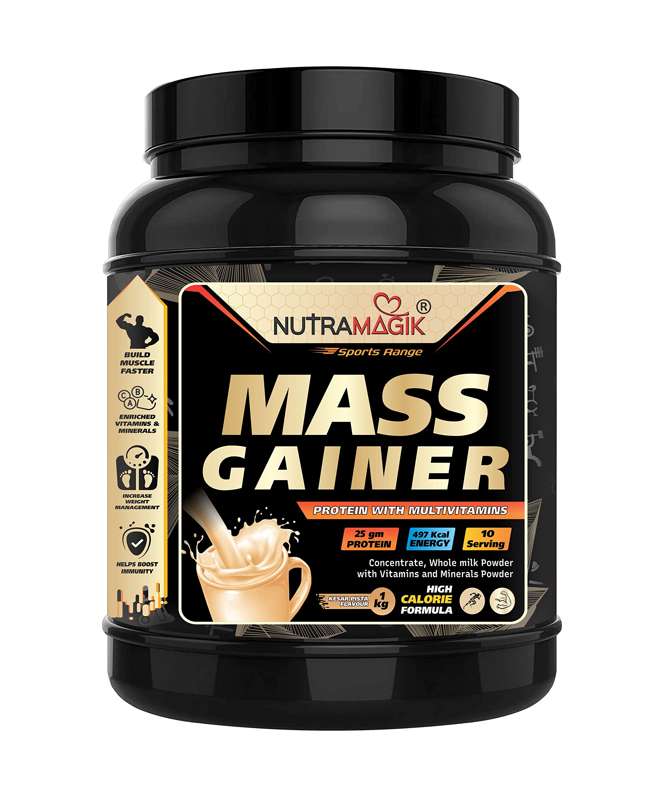 Nutramagik Mass Gainer Whey Protein Powder - High Calories Formula with Vitamins & Minerals, Creatine for Weight Gain- 1KG (Kesar Pista)
