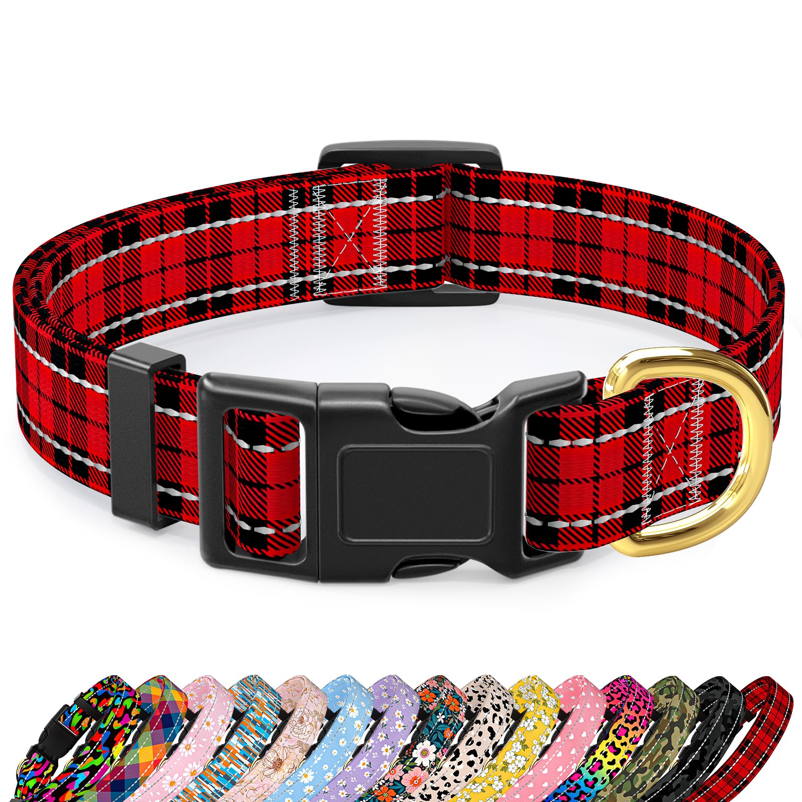 TMOODEL Reflective Dog Collar for Medium Dogs, Cute Boho Adjustable Heavy-Duty Nylon Puppy Collar for Boy and Girl Female, Soft Pet Accessories with