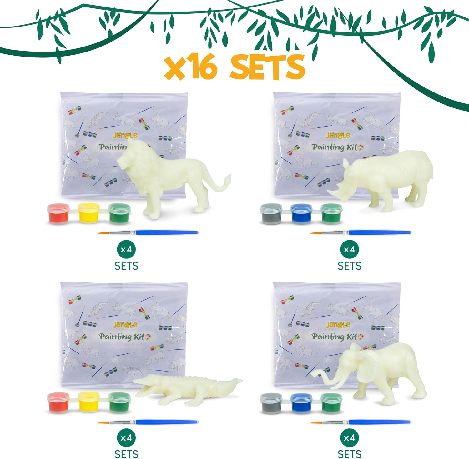 BONNYCO Safari Party Favors for Kids Painting Kit Pack 16, Jungle Goodie Bags Stuffers for Kids 3-5 4-8. Goody Bag Stuffers, Pinata Filler. Classroom Prizes, Animal Return Gifts Birthday Party Boys