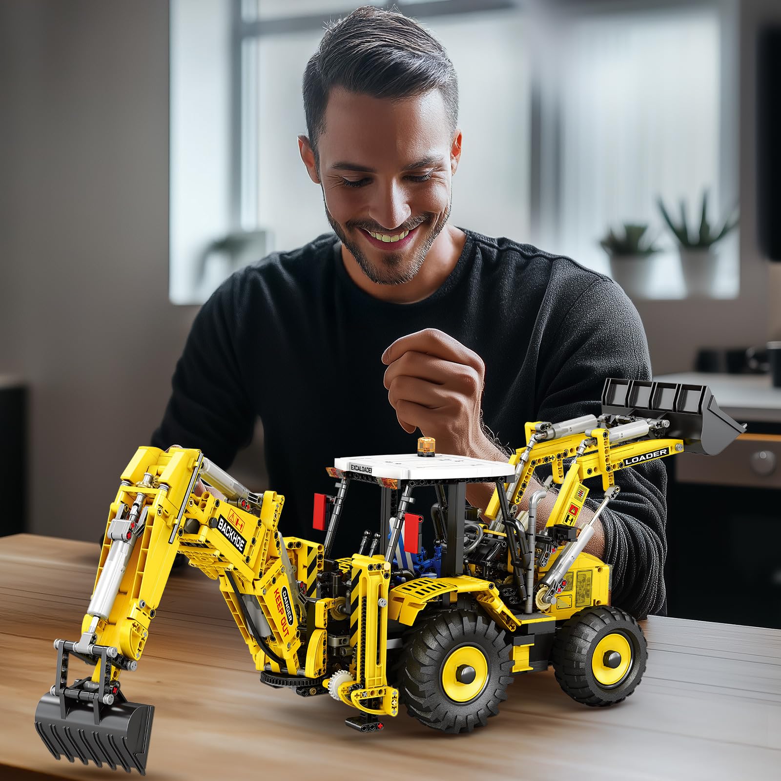Reobrix Technik Set di costruzioni escavatore telecomandato per adulti, 22018 giocattoli da cantiere con bulldozer radiocomandato dotato di motore, set di mattoncini 2 in 1 con escavatore e bulldozer