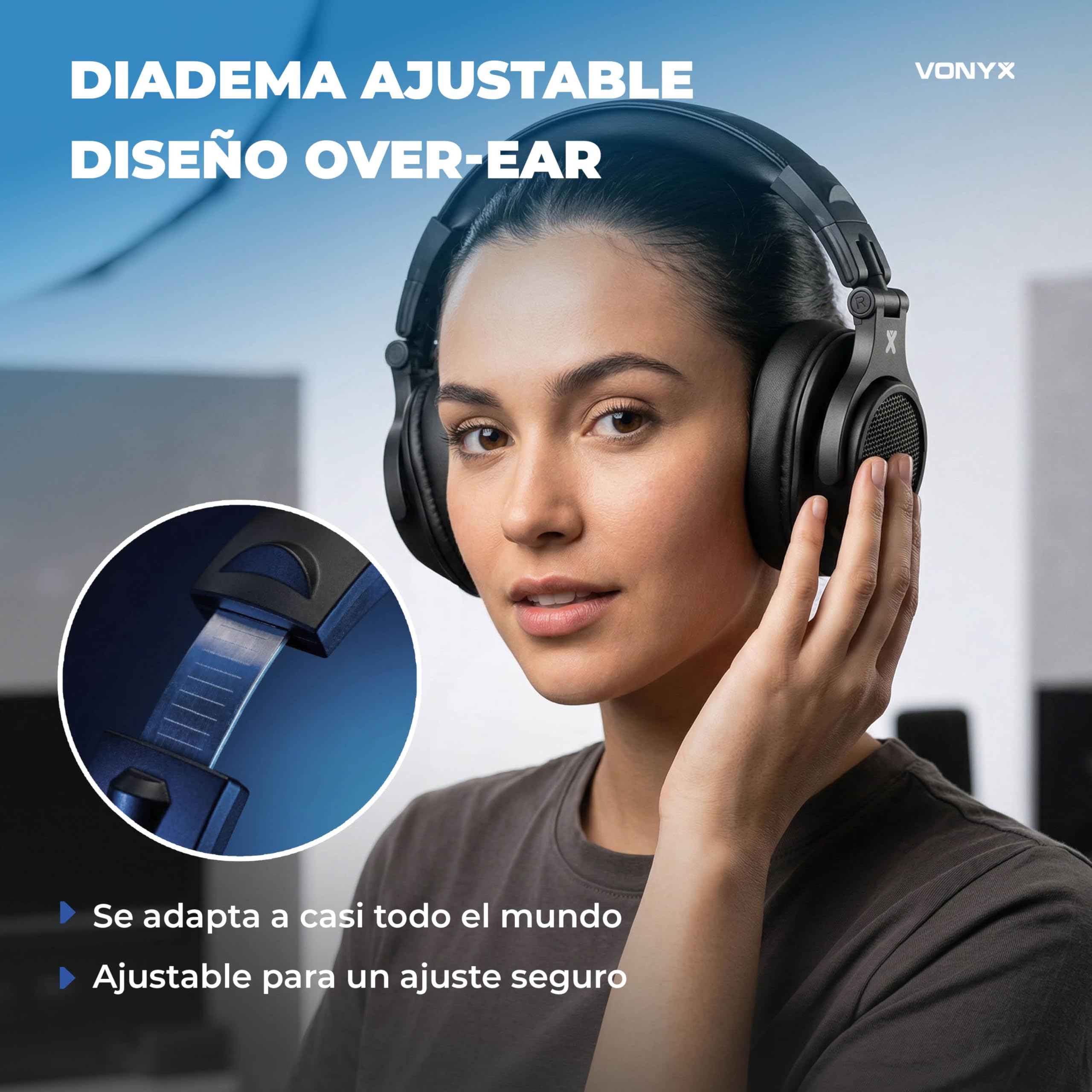 Vonyx HDX120BK – Auriculares DJ con Drivers 40 mm, Dual Ports 3,5 y 6,3 mm, Cable Reversible, diseño Plegable Profesional y Bolsa de Transporte para música y Estudio, Color Negro