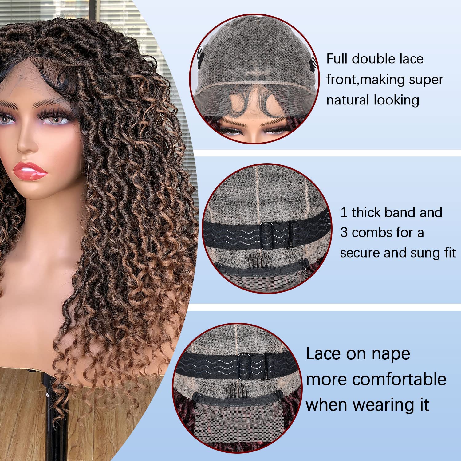 Faux Locs Braided Wigs for Black Women - Goddess Faux Locs Wigs with Baby Hair - 18 Inch Full Double Lace Front Crochet Knotless Dreadlock Wig(1B/27)