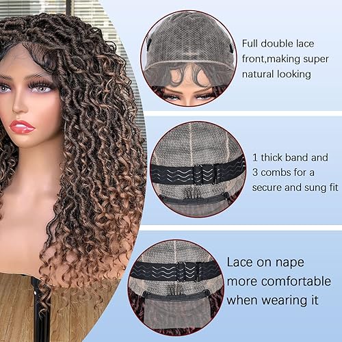 Miniatura 3 de CURLCRAZY Pelucas trenzadas de imitación para mujeres negras, pelucas de rastas sintéticas Fulcrum Goddess con pelo de bebé de 18 pulgadas, encaje