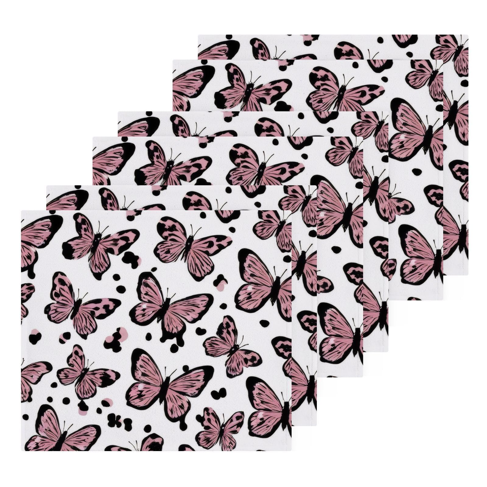 YANENDIE Pretty Butterfly Washcloths Towels, Highly Absorbent and Soft Cotton Face Cloths, 6 Pack Quick Dry Wash Cloths - 12 X 12 Inches