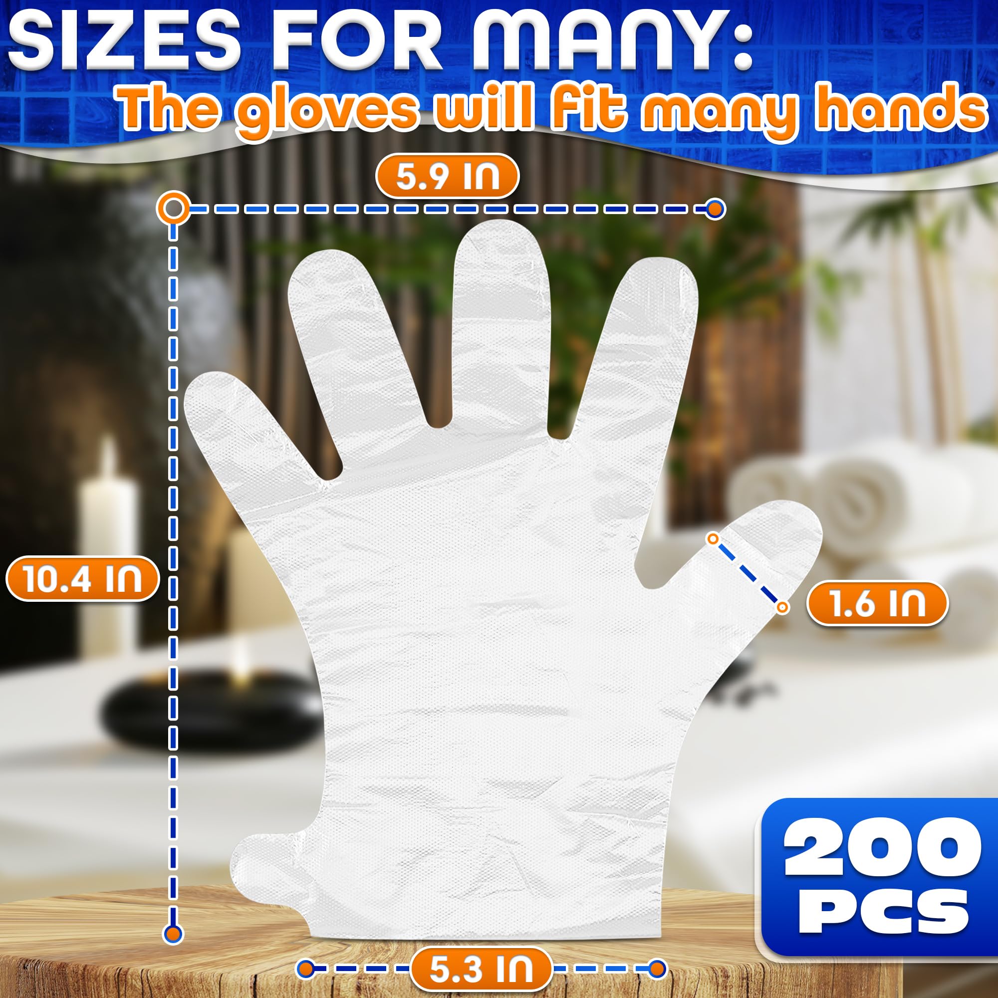 200 guantes de parafina para manos, ligeros, desechables, transparentes, a prueba de fugas, guantes universales de cera de parafina de plástico para manos, suaves, fáciles de usar para cocinar, comer 2