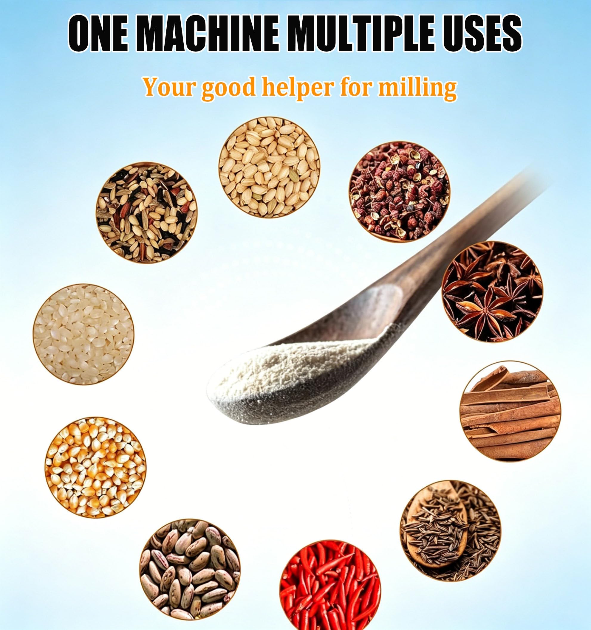 Molinillo eléctrico de alimentación, molinillo de 6.6 galones con tolva desmontable y 5 tamices para cereales secos sin polvo, trigo, maíz, granos, especias