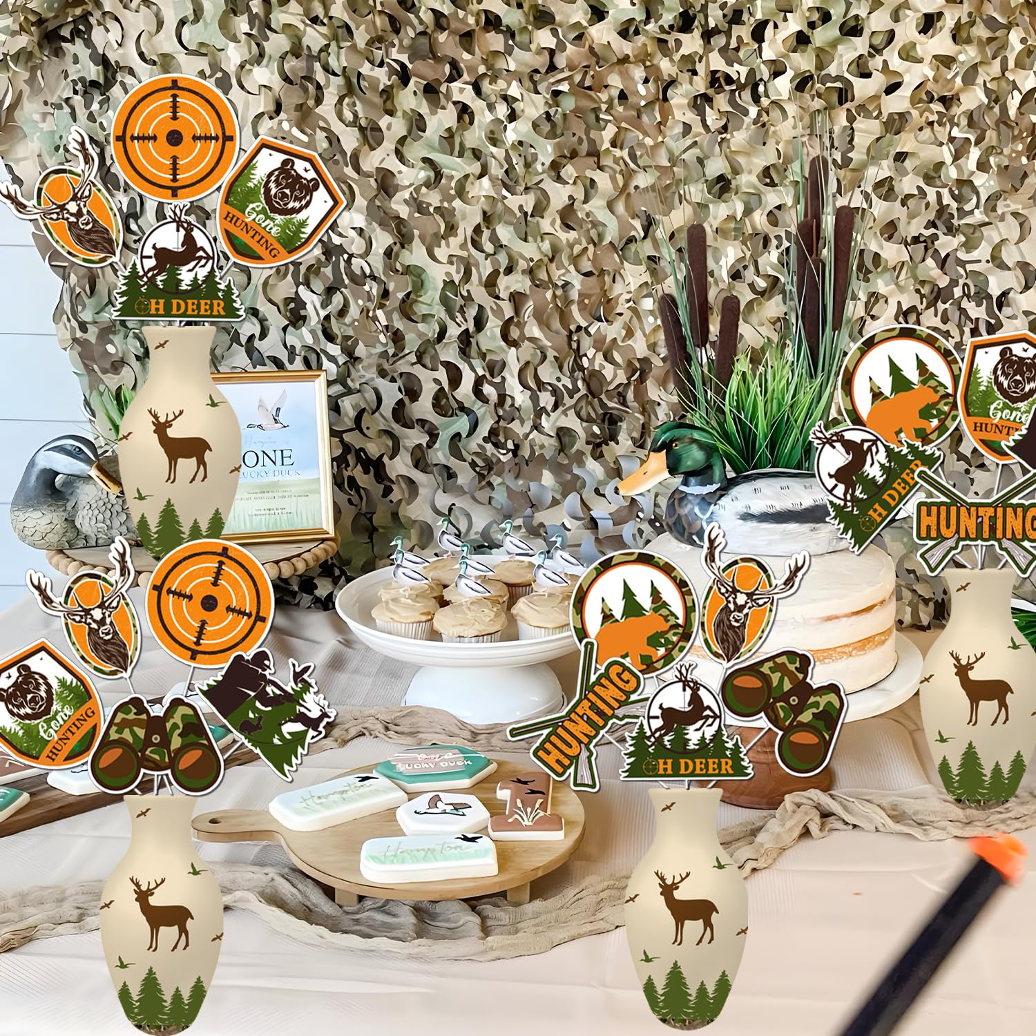 JOYMEMO 8 Centrotavola A Nido D'ape Per Baby Shower A Tema Caccia All'anatra – Decorazioni In Verde E Marrone
