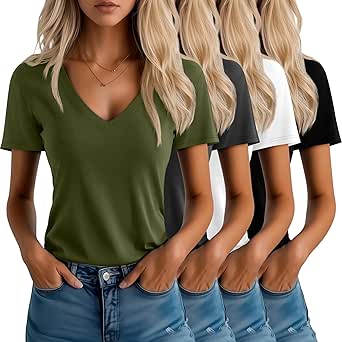 Neer 4-Pack Women's Basic Crew Neck T-Shirts - Loose Fit Short Sleeve Casual Tees For Everyday Wear