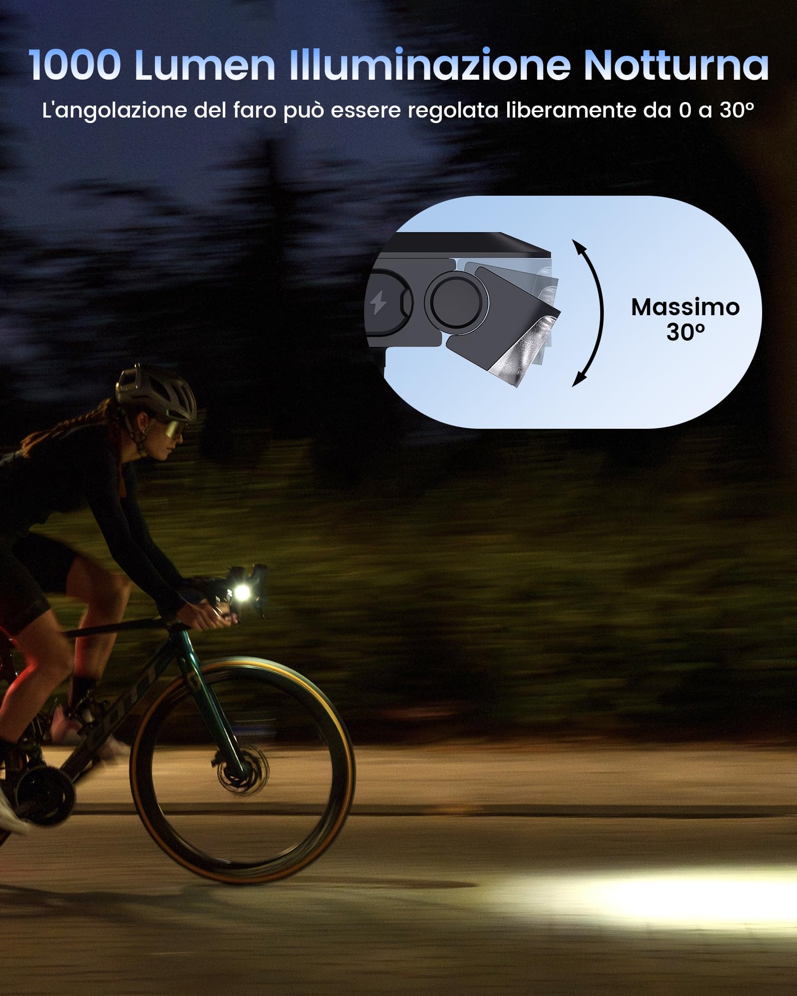 RAVEMEN FR1000 Fanale Anteriore per Bici Illuminazione Notturna e Visibilità Diurna Compatibile con Garmin/Wahoo/Bryton Ciclocomputer, Luce e supporto Integrati, Accensione/Spegnimento Automatico IPX6