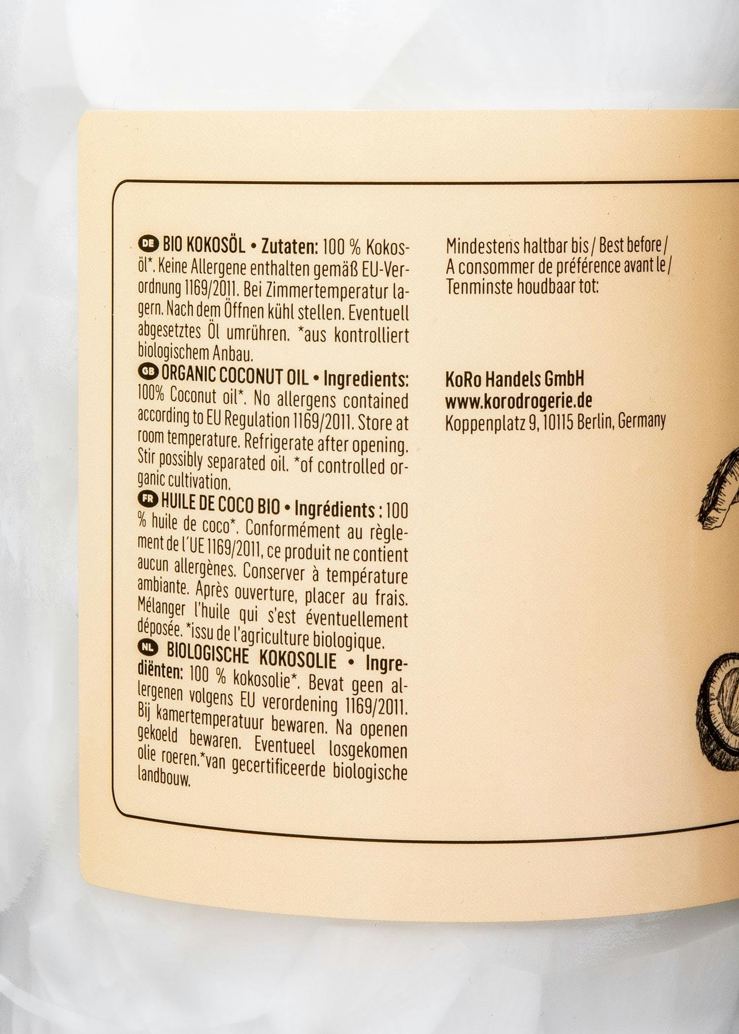 KoRo - Huile de coco bio 6 x 1 L