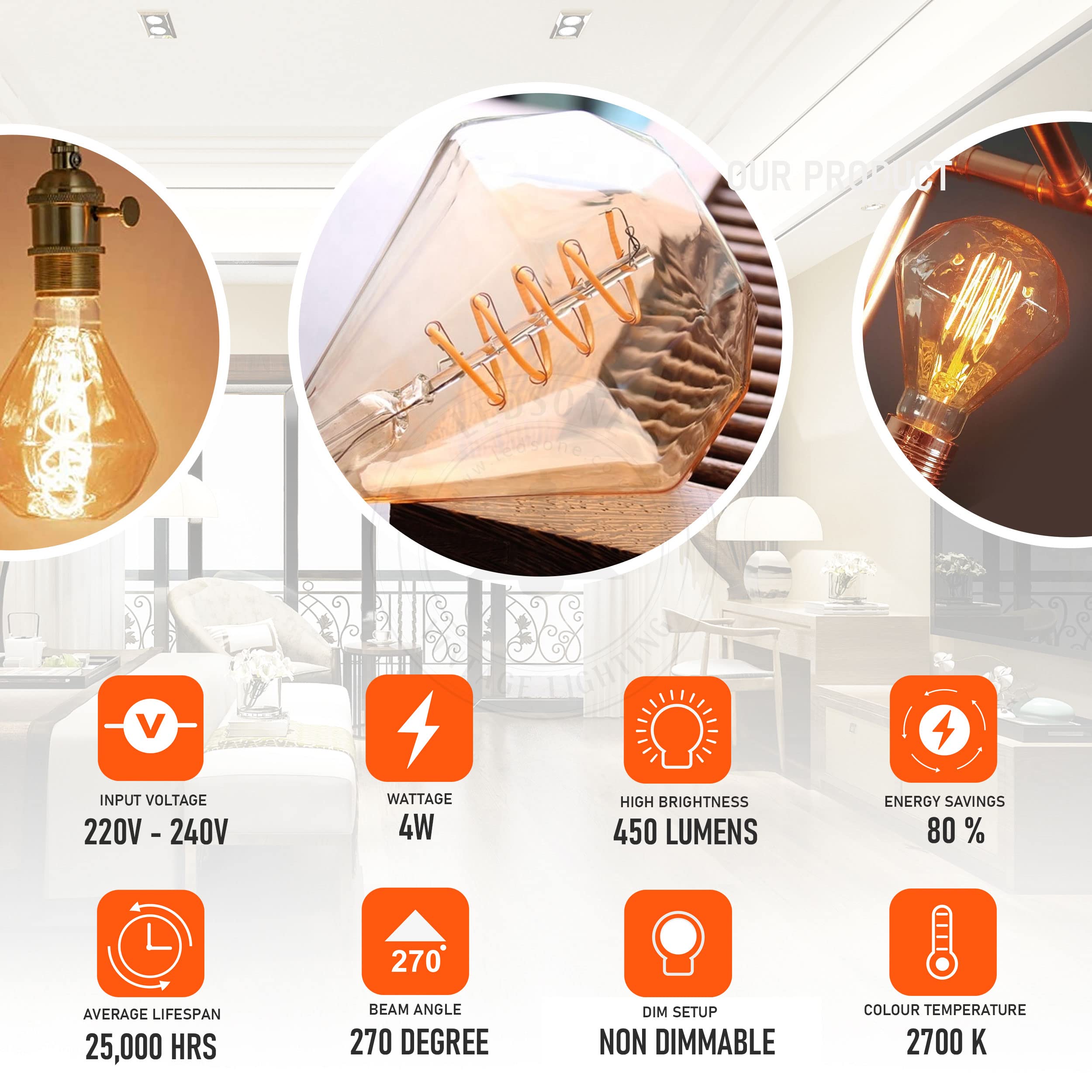 LEDSone 10er-Packung 4W 2700K E27 Vintage LED Edison Schraubbirne, nicht dimmbar, warmes Licht [A Energie]