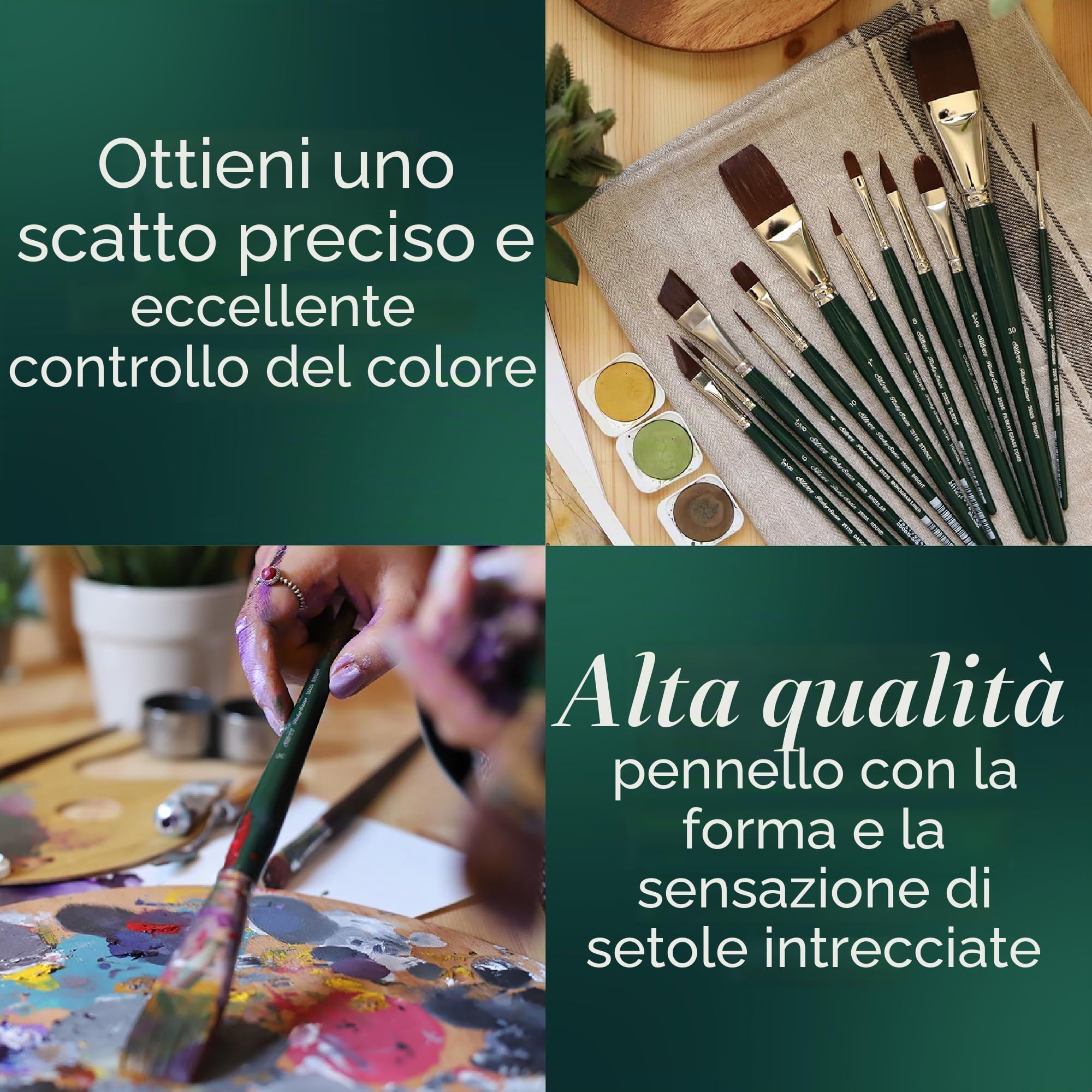 Silver Brush Limited RSS-2560S - Set assortito Ruby Satin - 6 pezzi - Tondo misura 4, piatto a chiudere misura 10, Filbert 1/2", piatto angolato 5/8", con punta triangolare medium e rigger 2/0