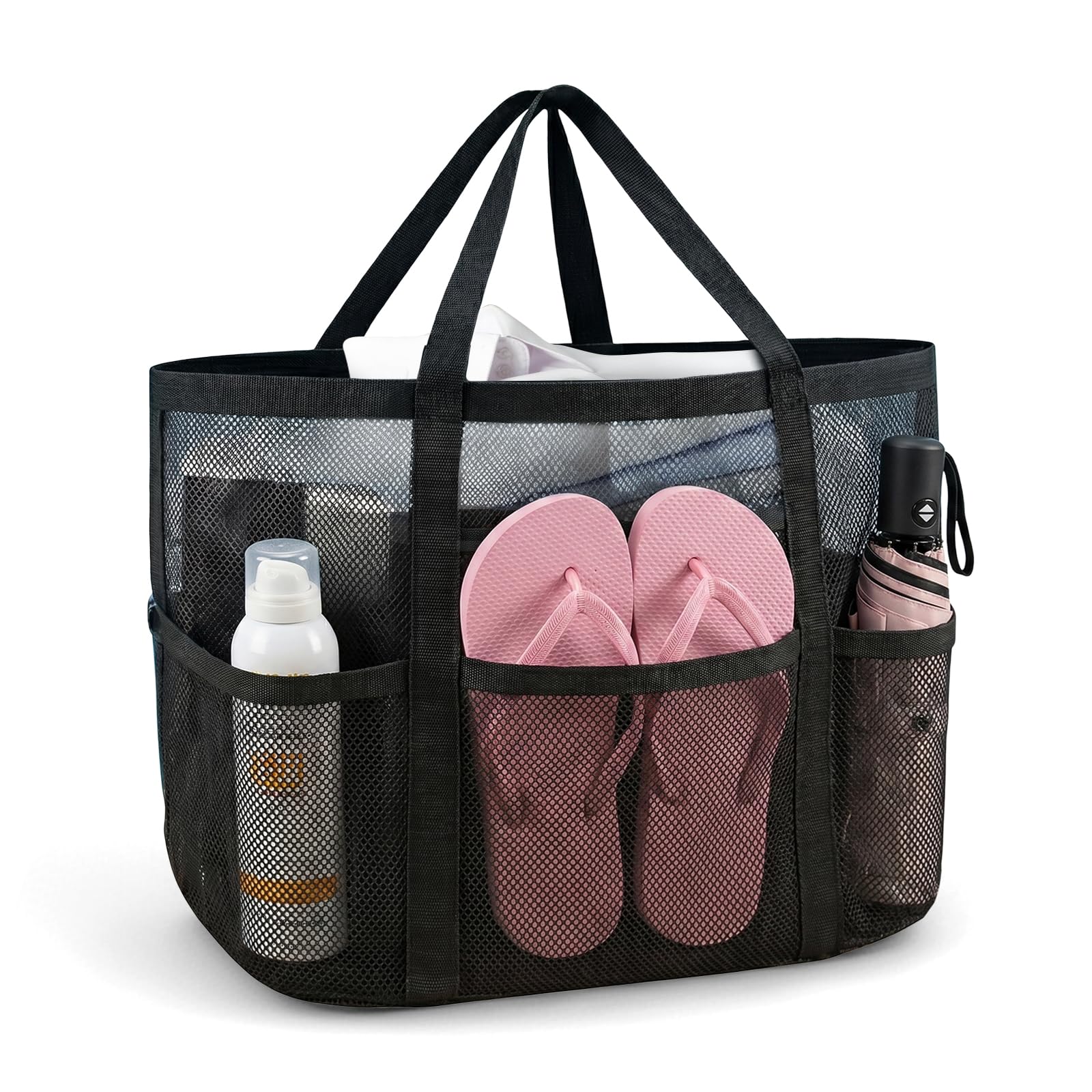 flintronic Strandtasche Damen, Strand Tasche Groß Handtasche, Netztasche | Wasserdichte Badetasche Mit Reißverschluss Innentasche für Schwimmbad, Urlaub, Reisen, Fitnessstudio, Einkaufen
