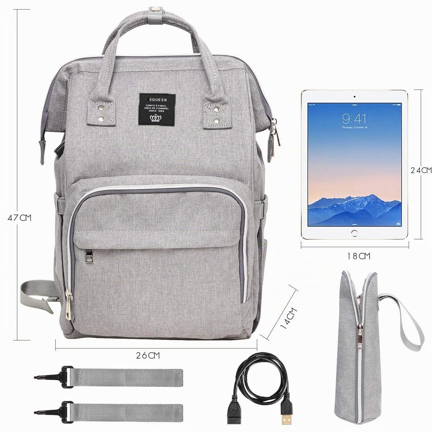 Sac à dos à langer pour bébé, sac à langer multifonction étanche avec port USB pour maman et papa, grande capacité