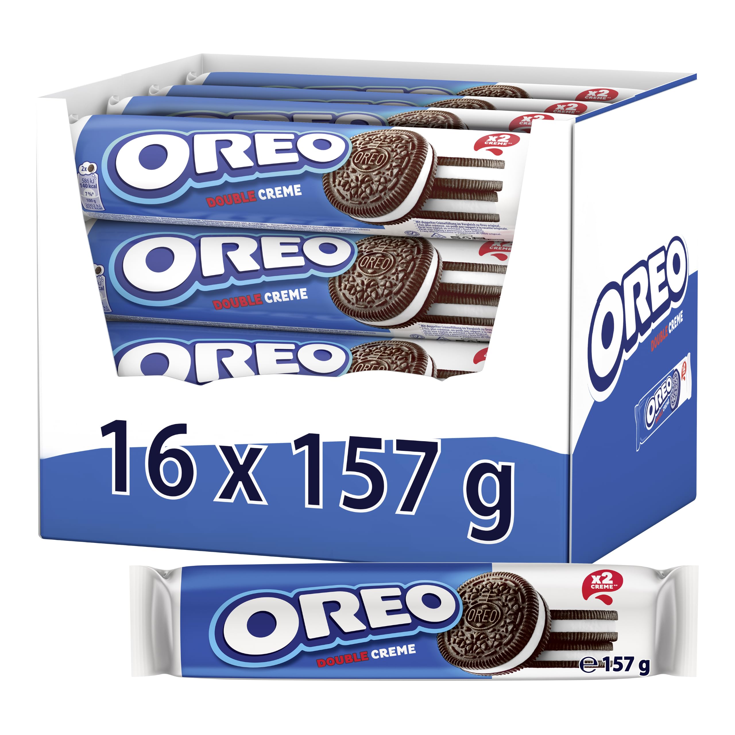 OREO Double Chocolate, Kekse mit Vanille-Crème-Füllung, 157 g (16er-Pack)