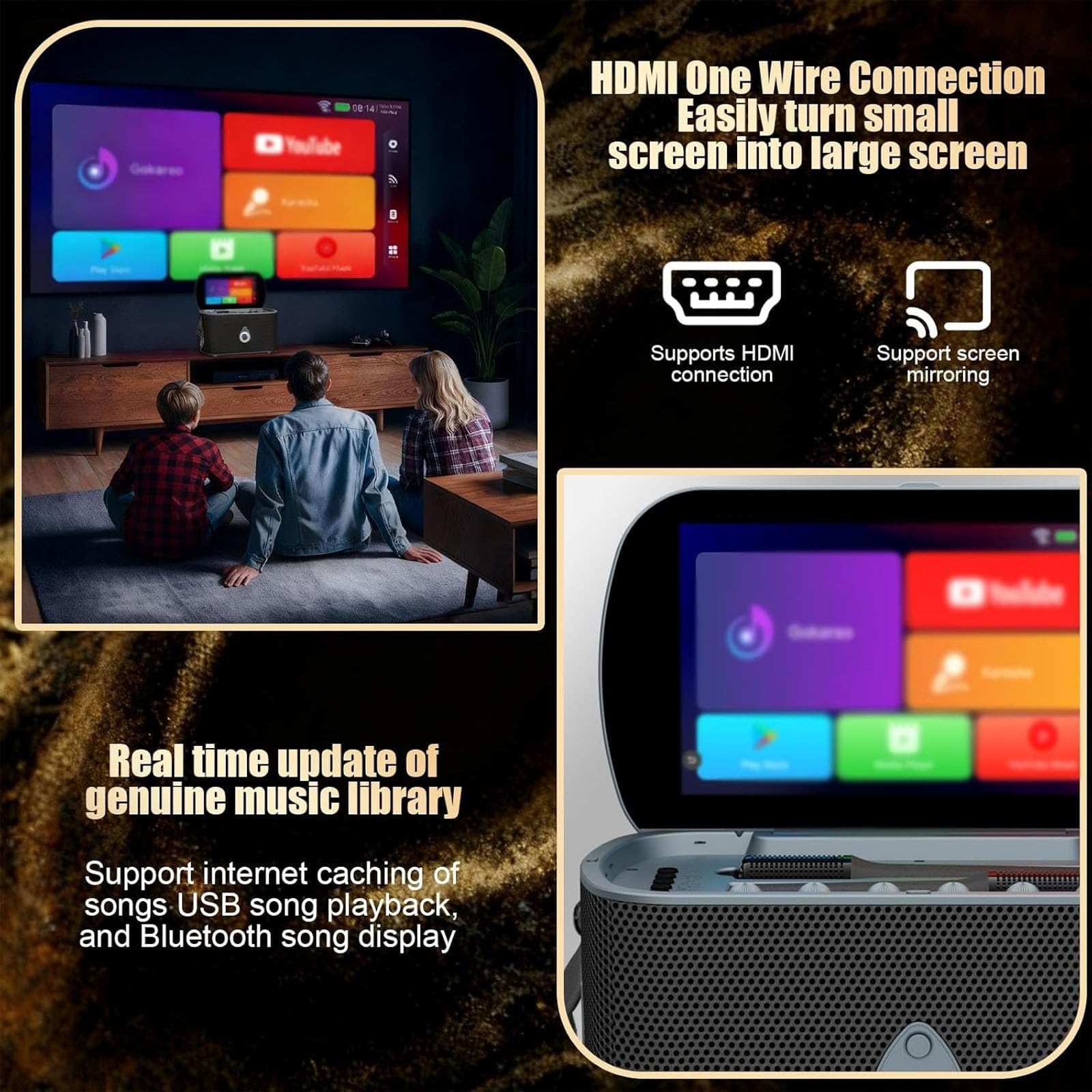 Macchina For Karaoke Wireless Con Touchscreen IPS Da 11,6" – 1+64 GB Di Spazio Di Archiviazione, Doppi Microfoni, Trasmissione Schermo HDMI +, Cache Brani Online, For Feste In Casa