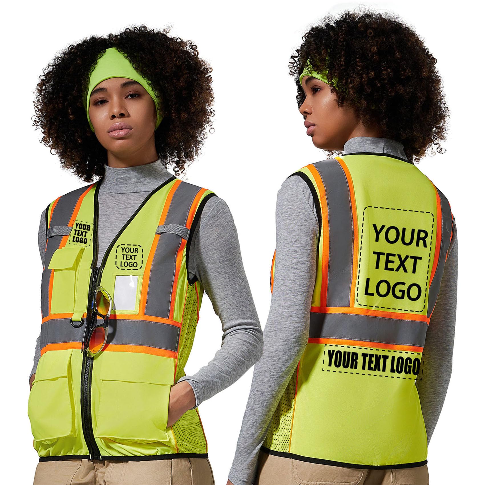 AYKRM Custom Logo Personalised Printed High Visibility Reflective 2 two tone work construction Safety Vest